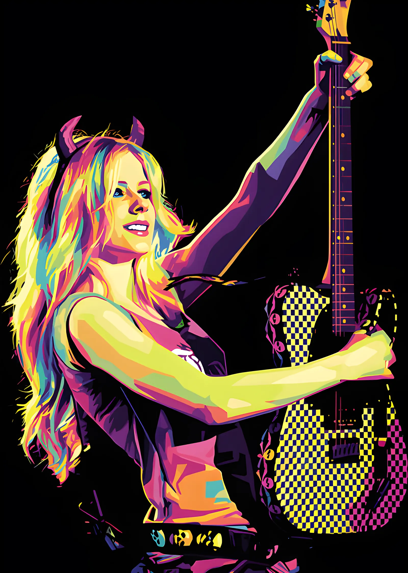 Avril Lavigne - Gitarla Renkli Portre metal tablo