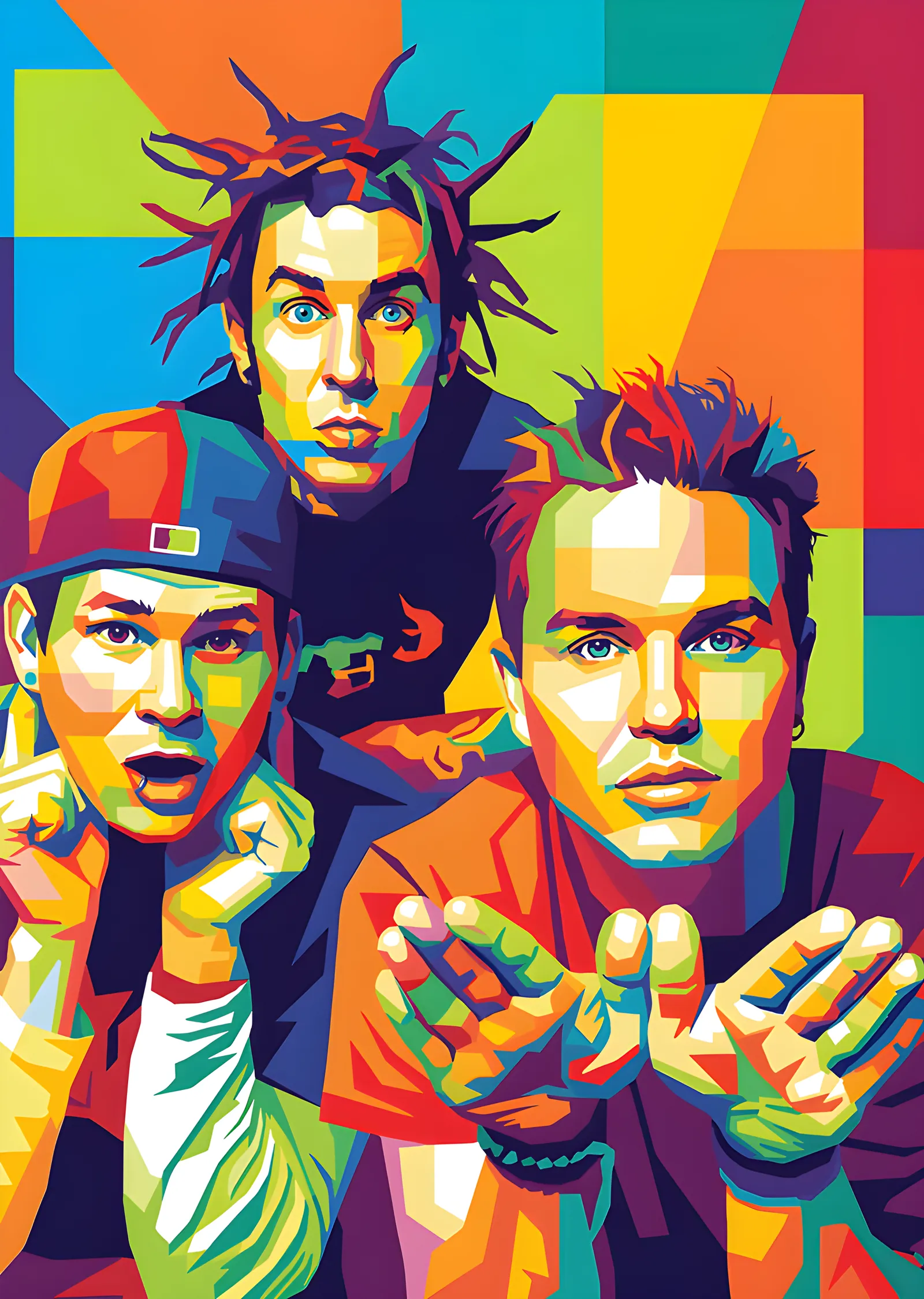Blink-182 - Renk Bloklu Üçlü Portre metal tablo