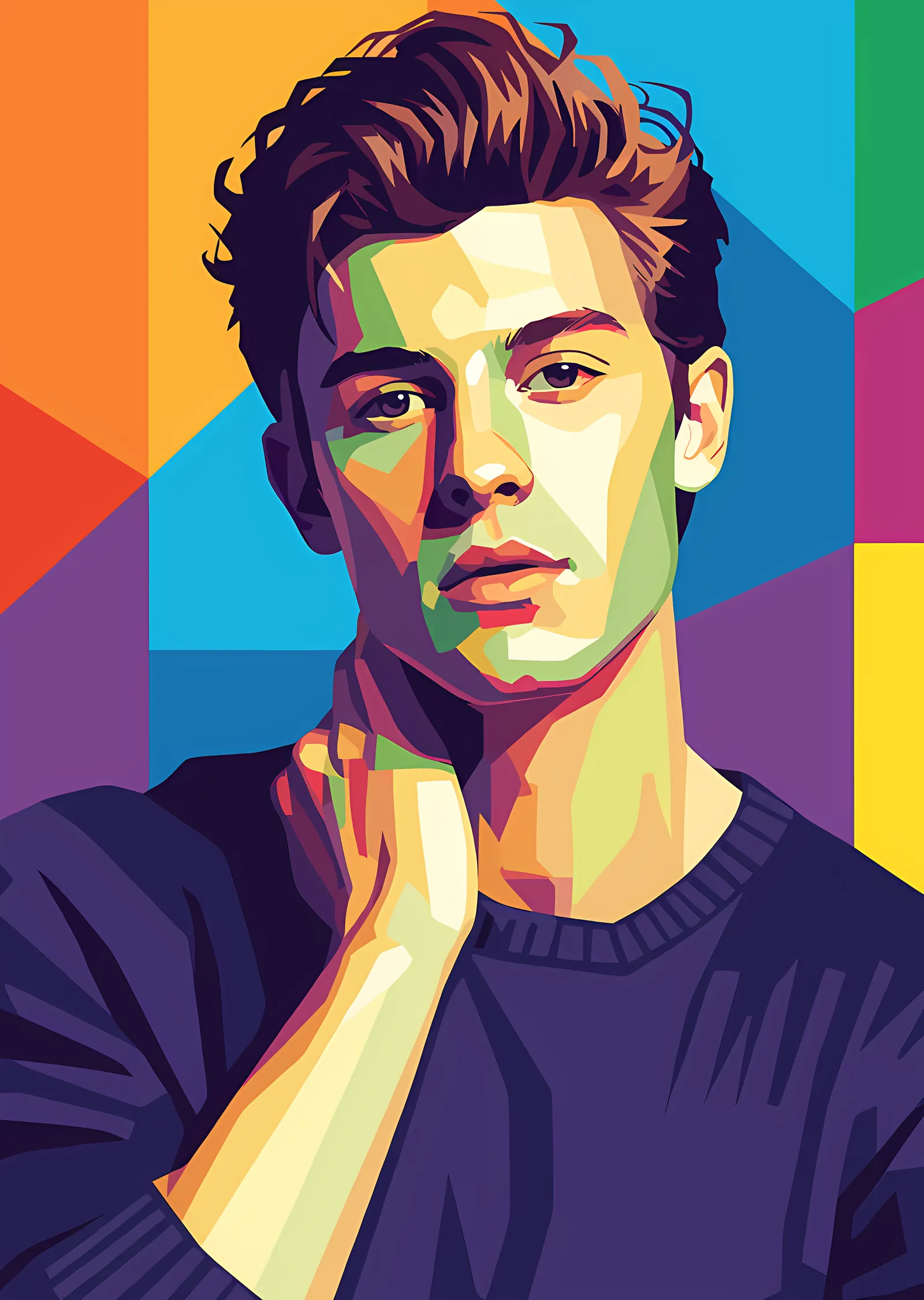 Shawn Mendes - Renk Bloklu Portre metal tablo