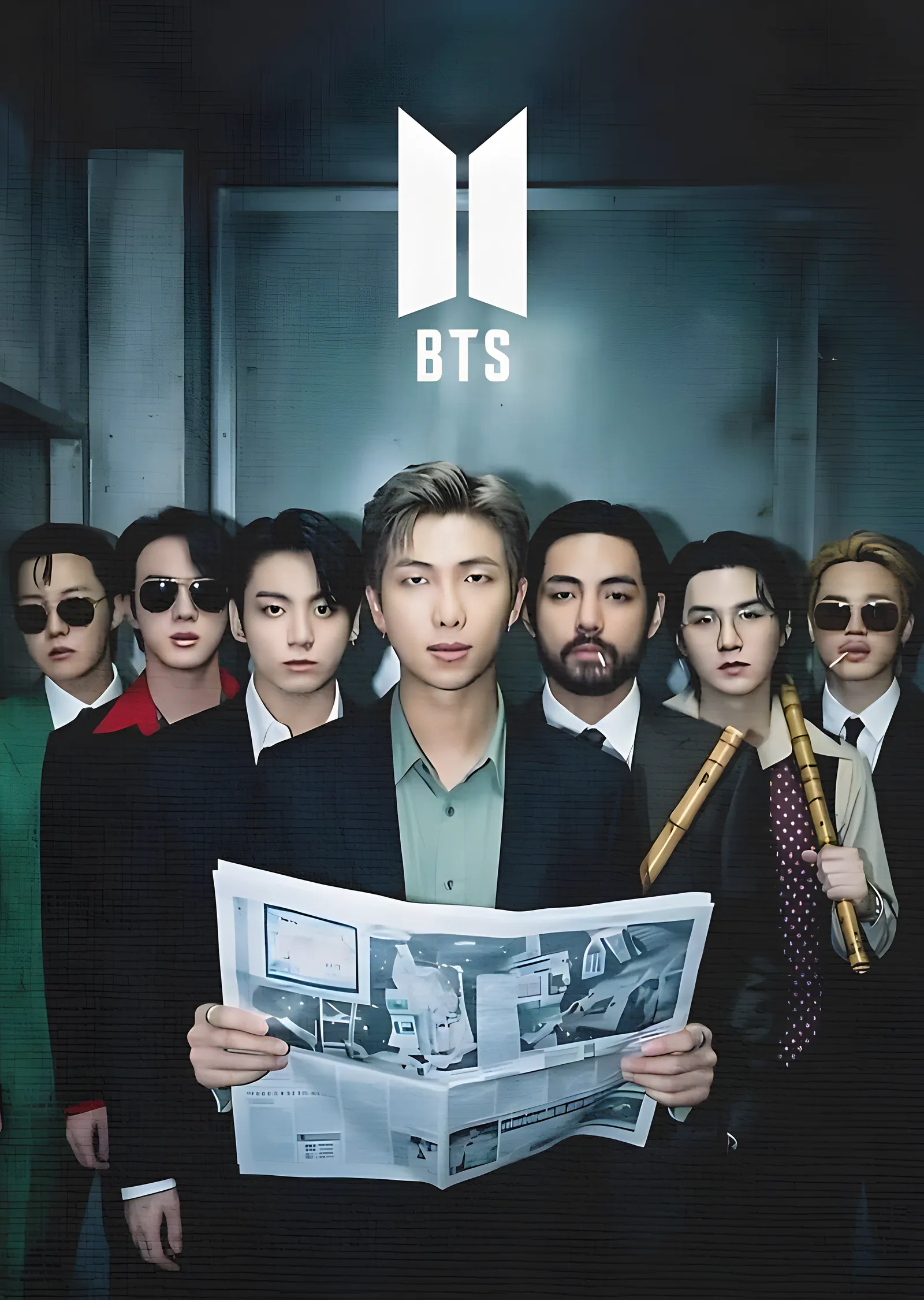 BTS: Gazete Okuyan Grup Portresi metal tablo