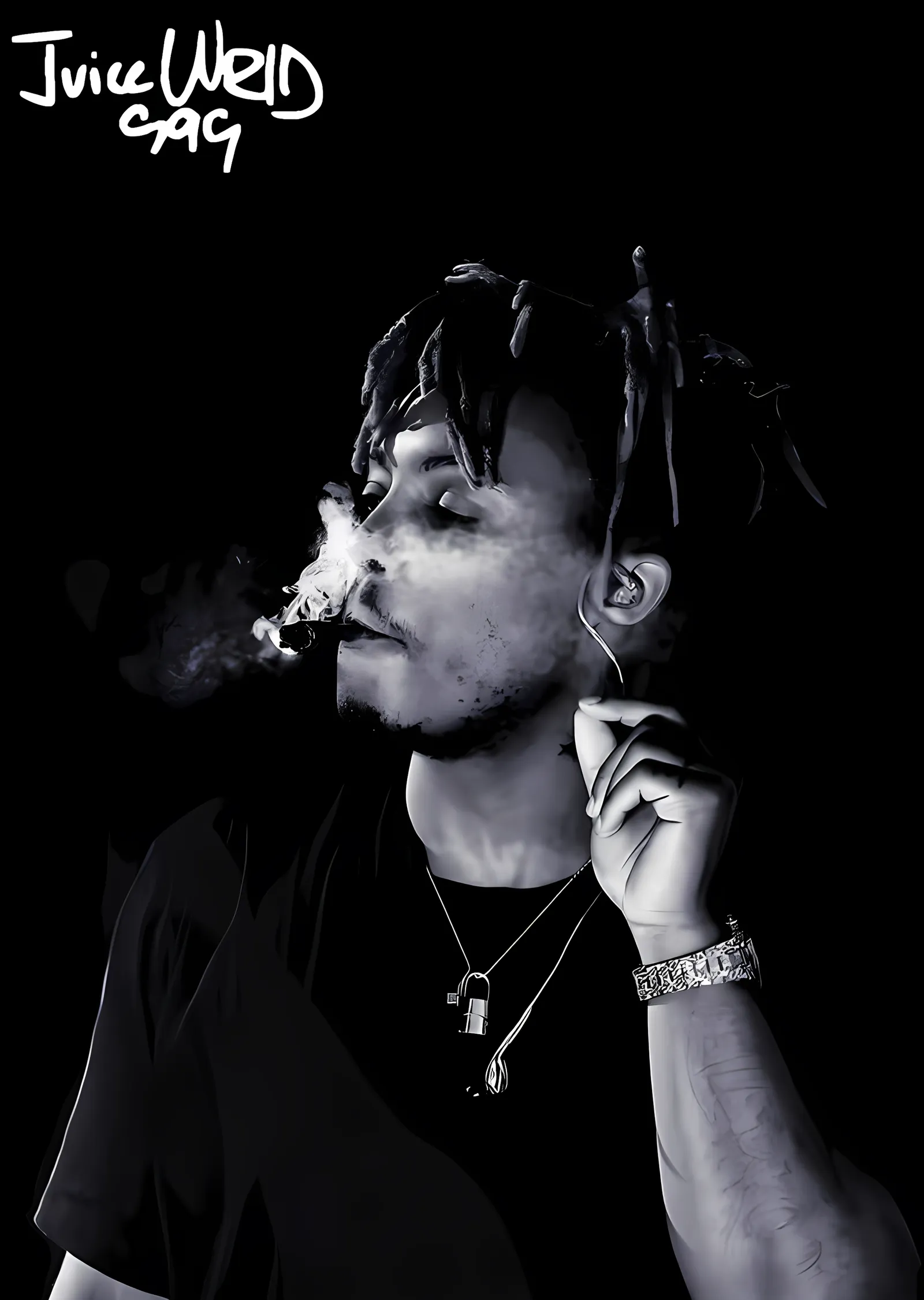 Juice WRLD - Siyah Beyaz Duman Portresi metal tablo