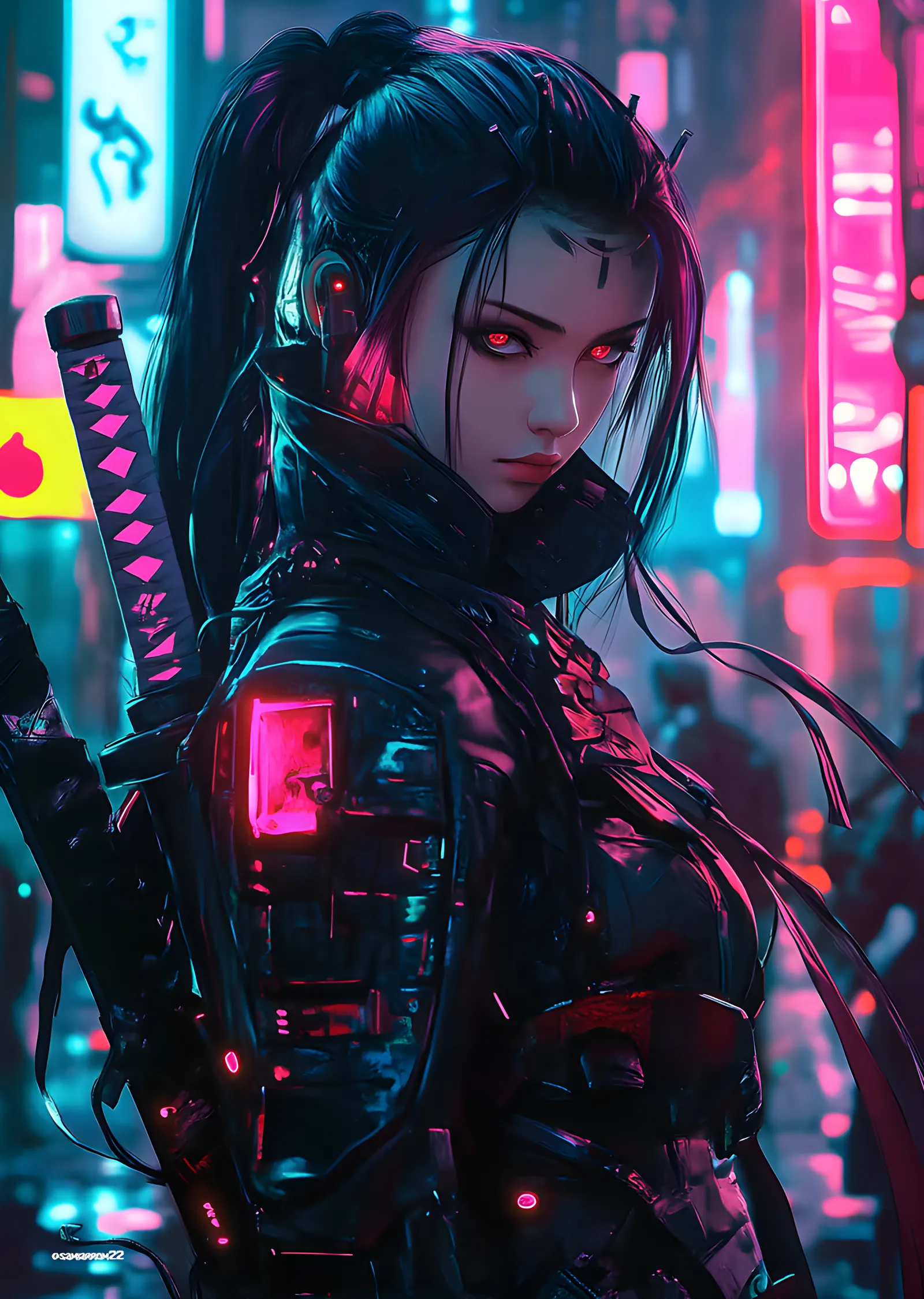 Neon Sokakta Katanalı Anime Figürü metal tablo