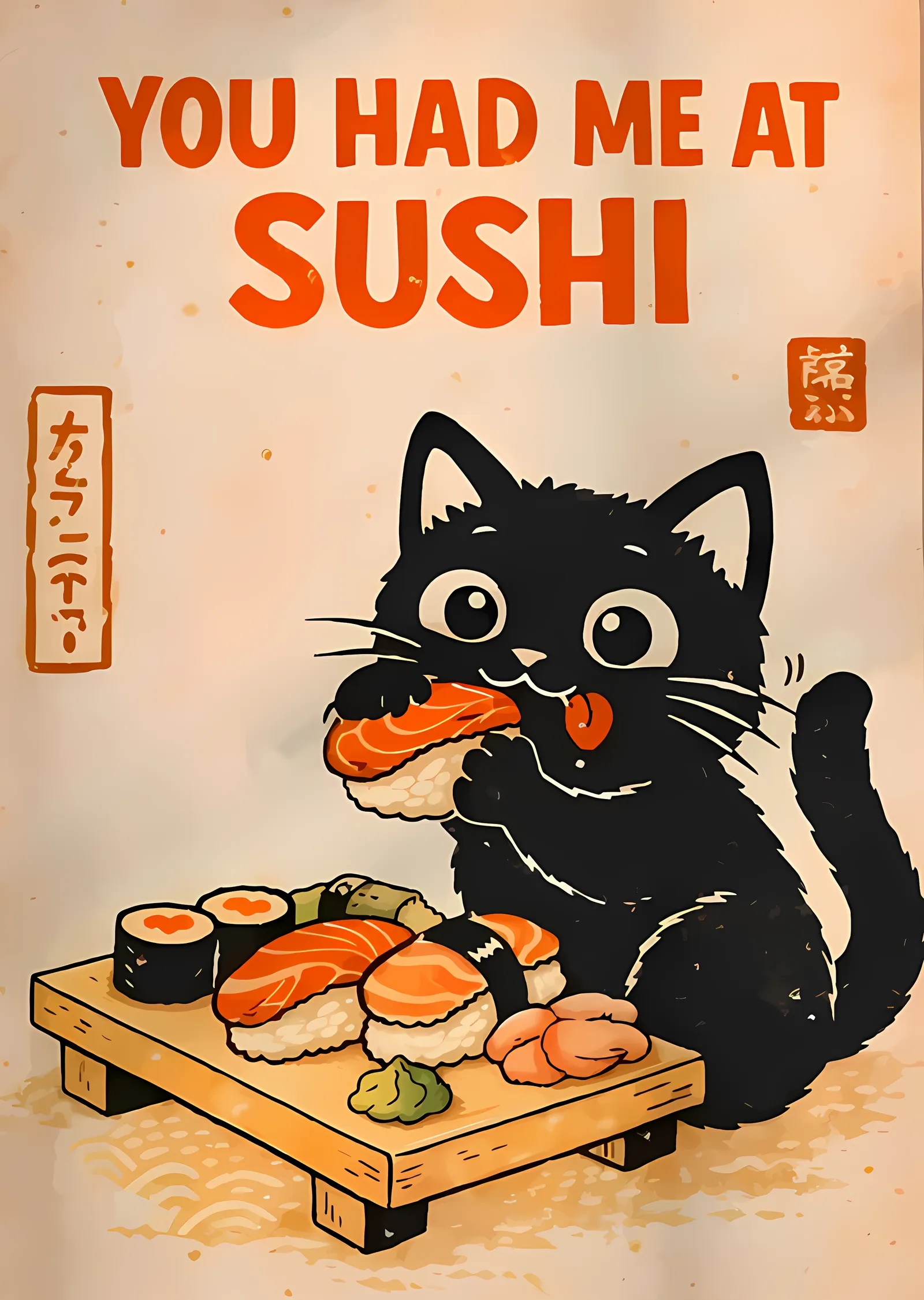 Suşi Yiyen Kedi - You Had Me At Sushi metal tablo