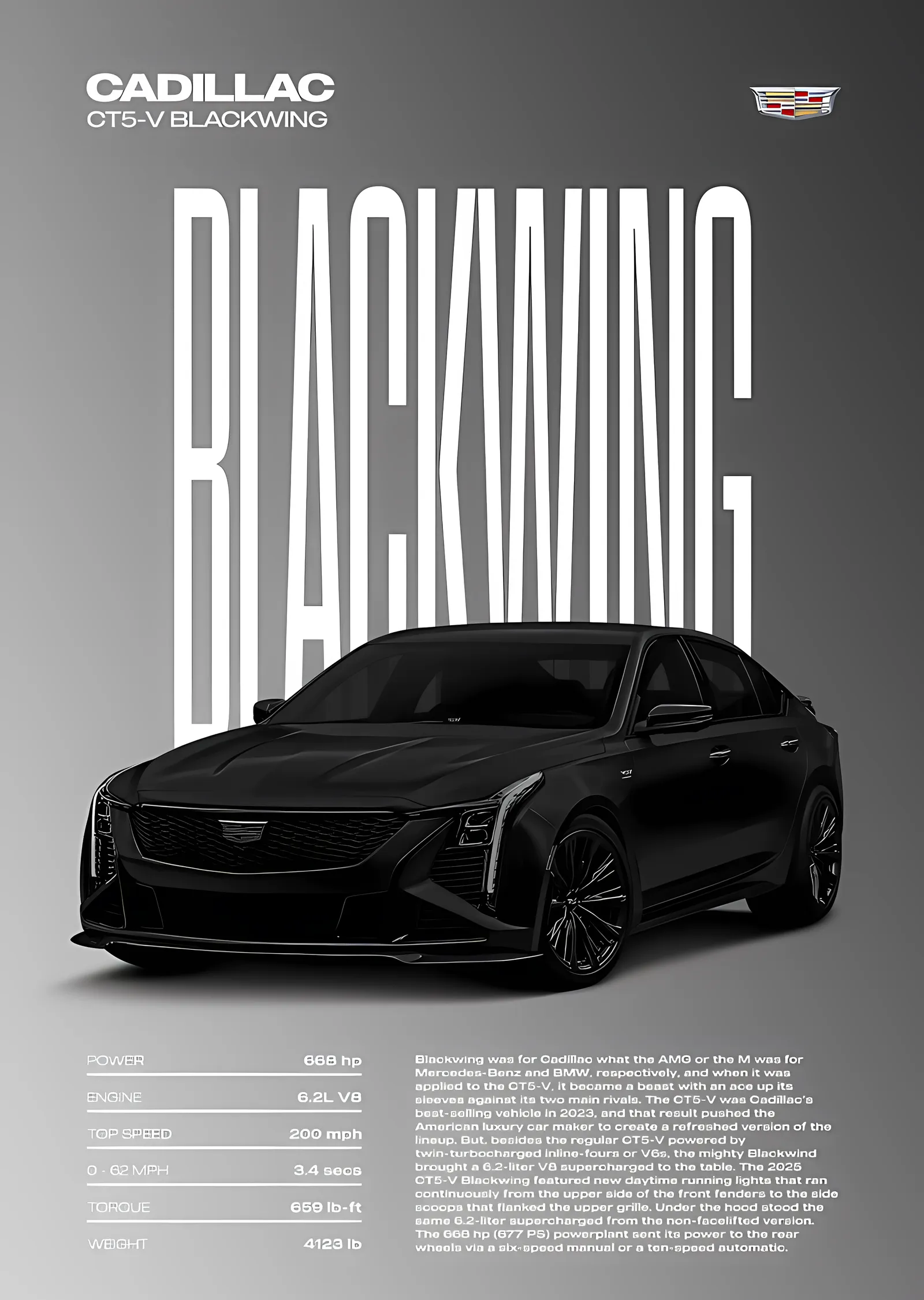 Cadillac CT5-V Blackwing metal tablo