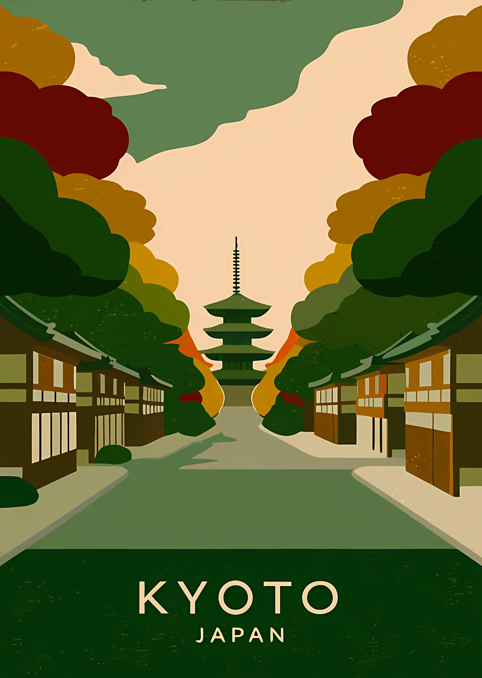 Kyoto - Pagoda Yolu İllüstrasyonu metal tablo
