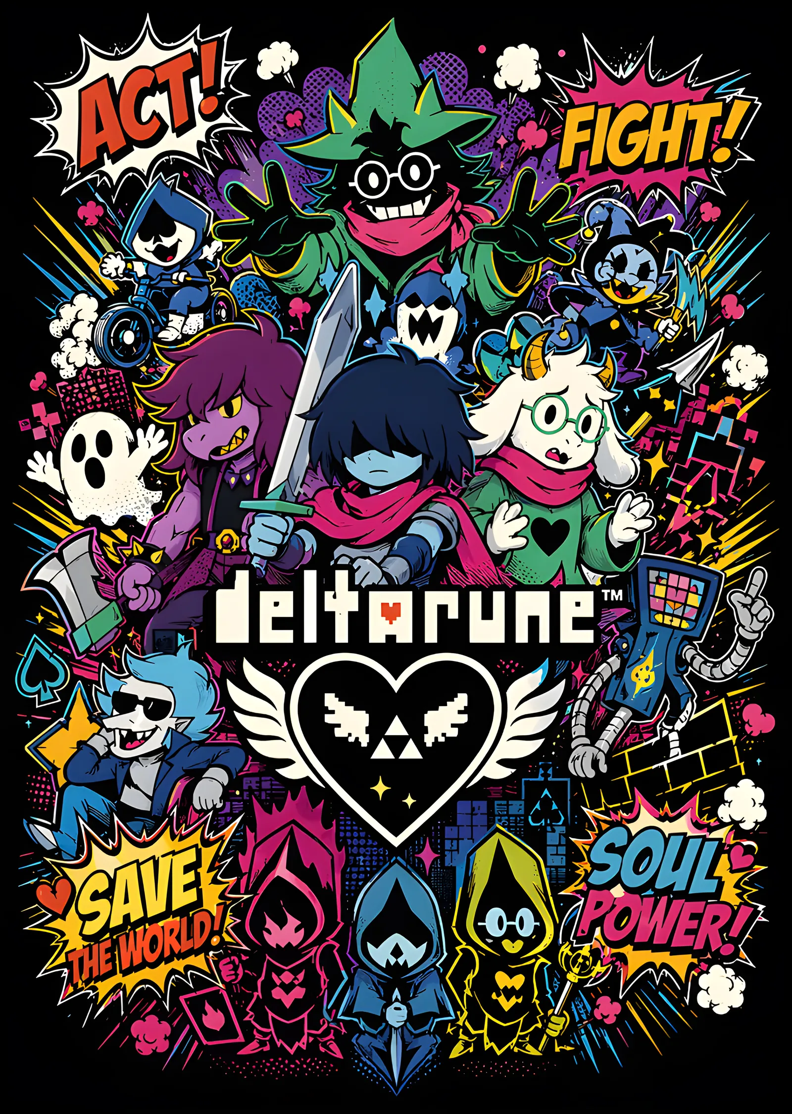 Deltarune - Save The World Çıkartma Kolajı metal tablo