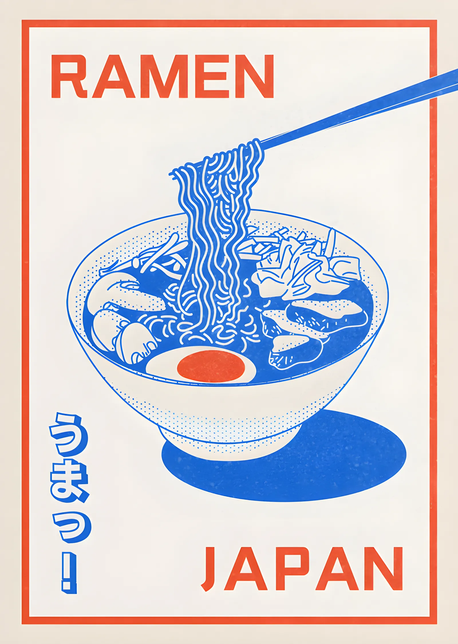 Ramen - Mavi Kırmızı Japon Afişi metal tablo