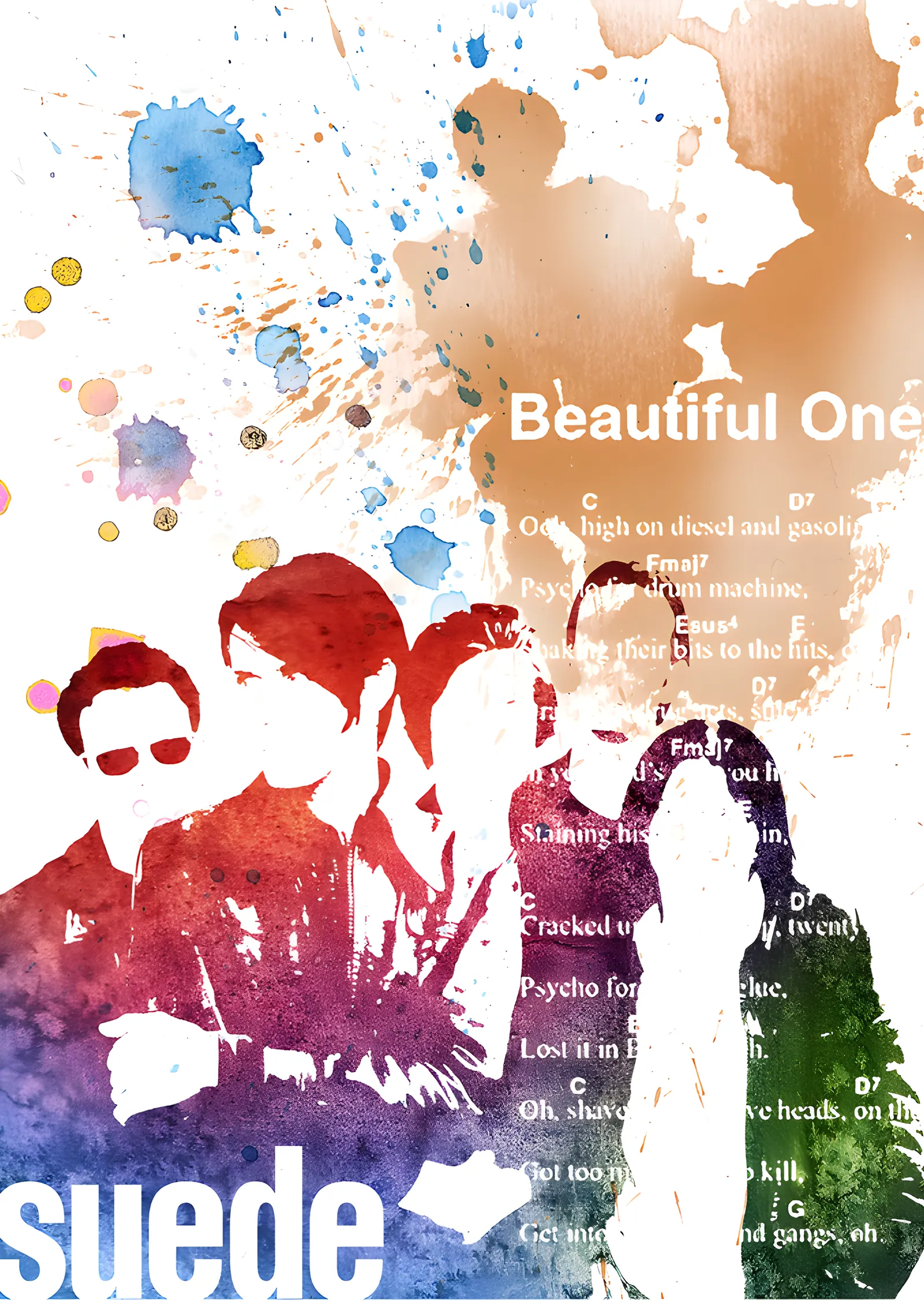 Suede - Beautiful One Suluboya metal tablo