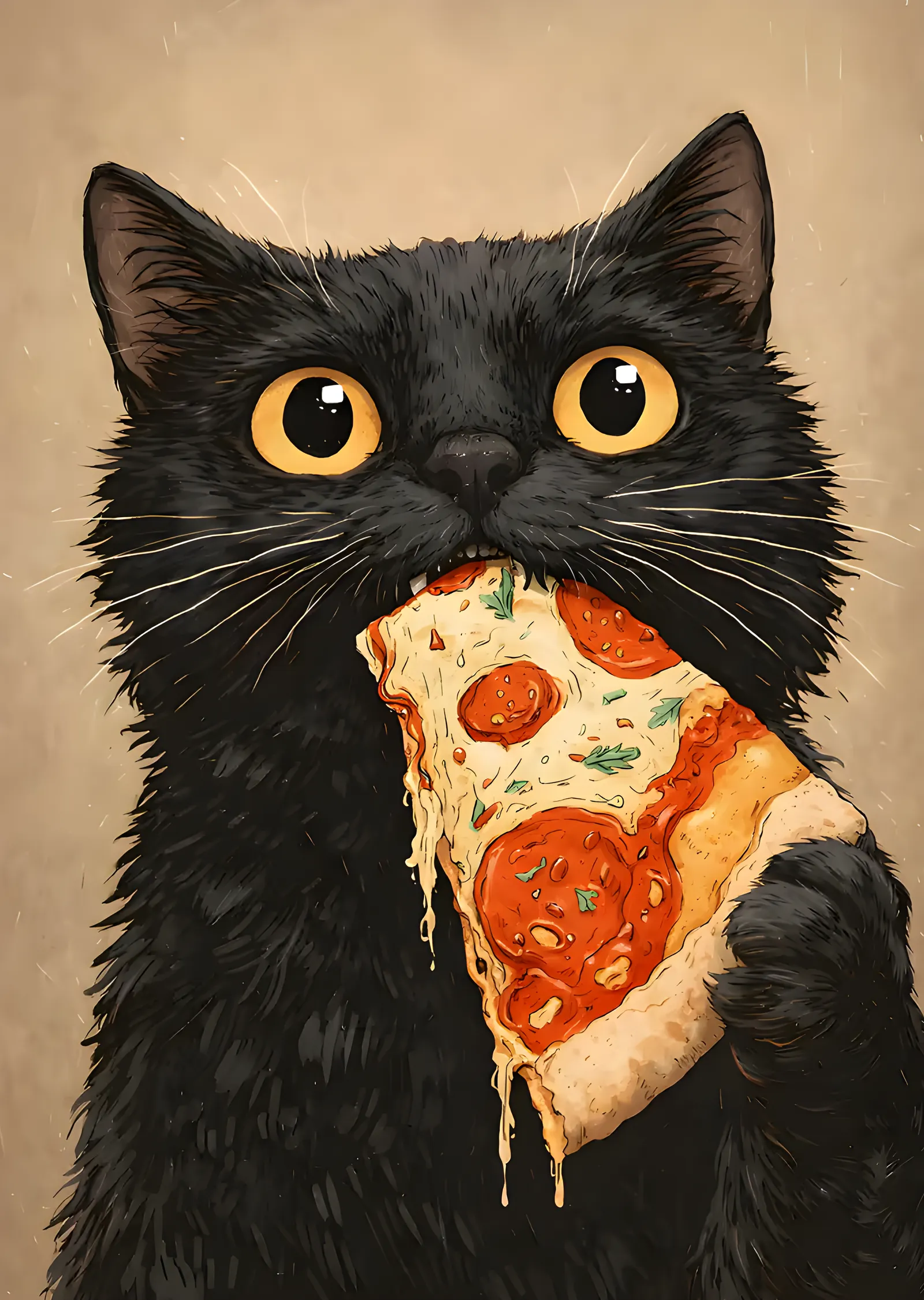Pizza Yiyen Kara Kedi metal tablo