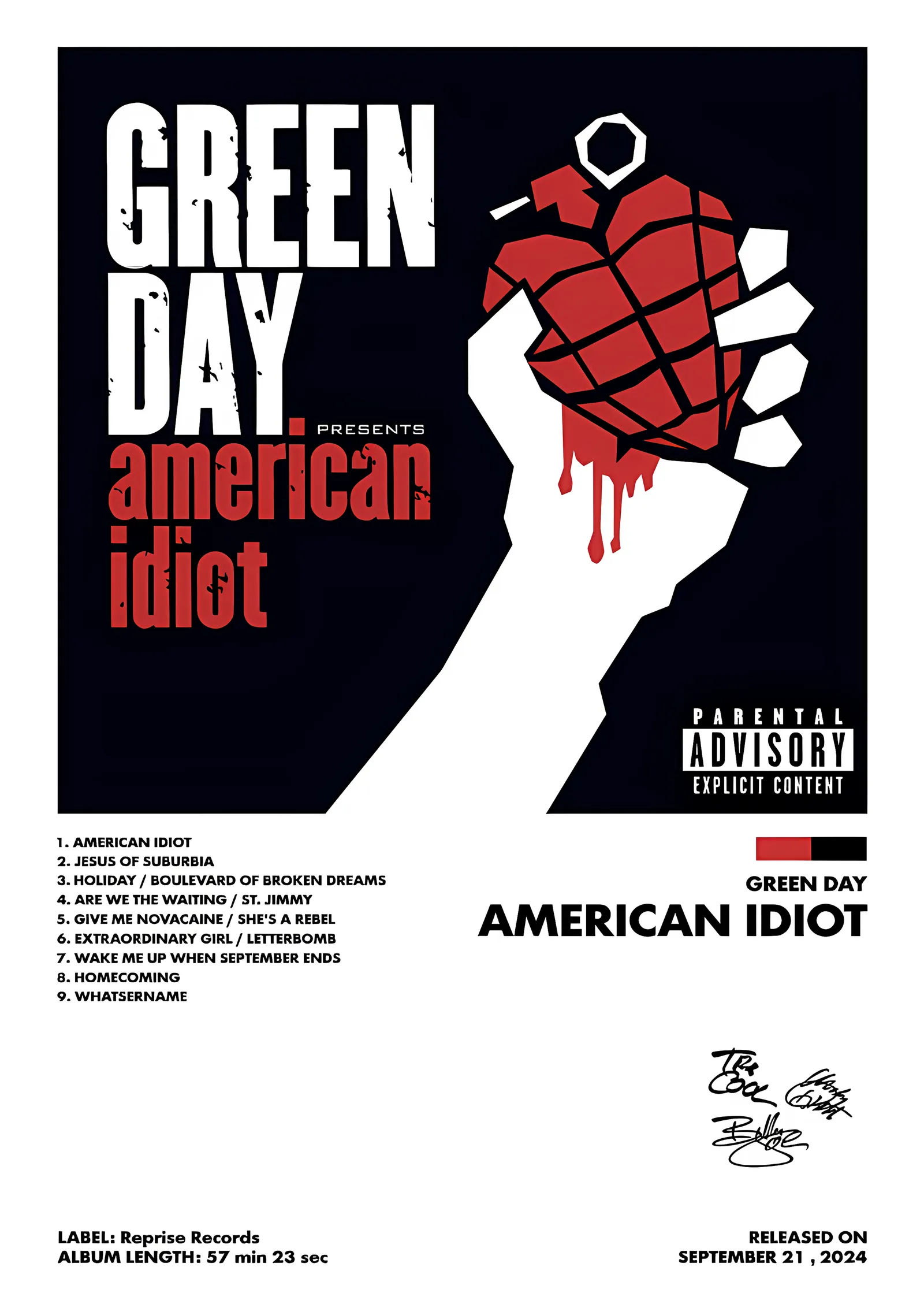 Green Day - American Idiot Künyesi metal tablo
