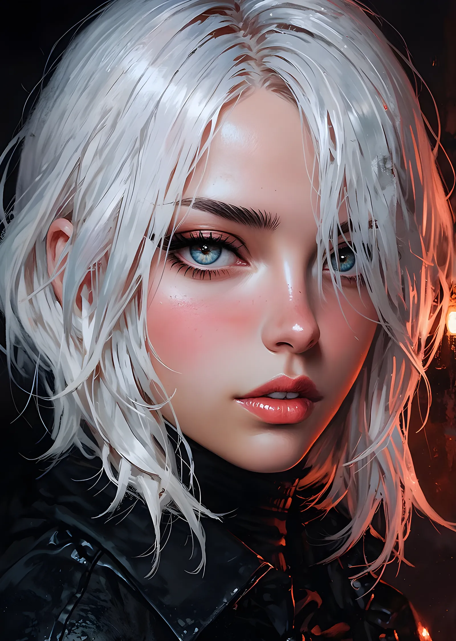 Beyaz Saçlı Anime Portre metal tablo