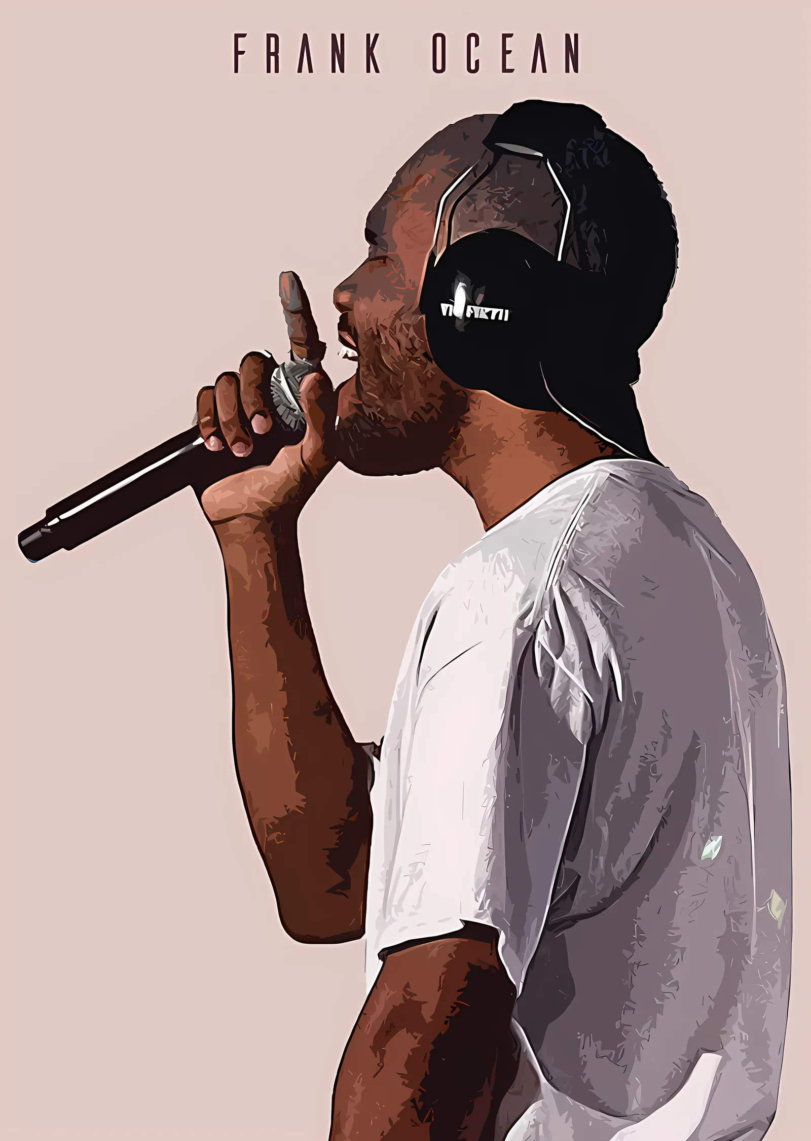 Frank Ocean - Kulaklıkla Mikrofonda metal tablo