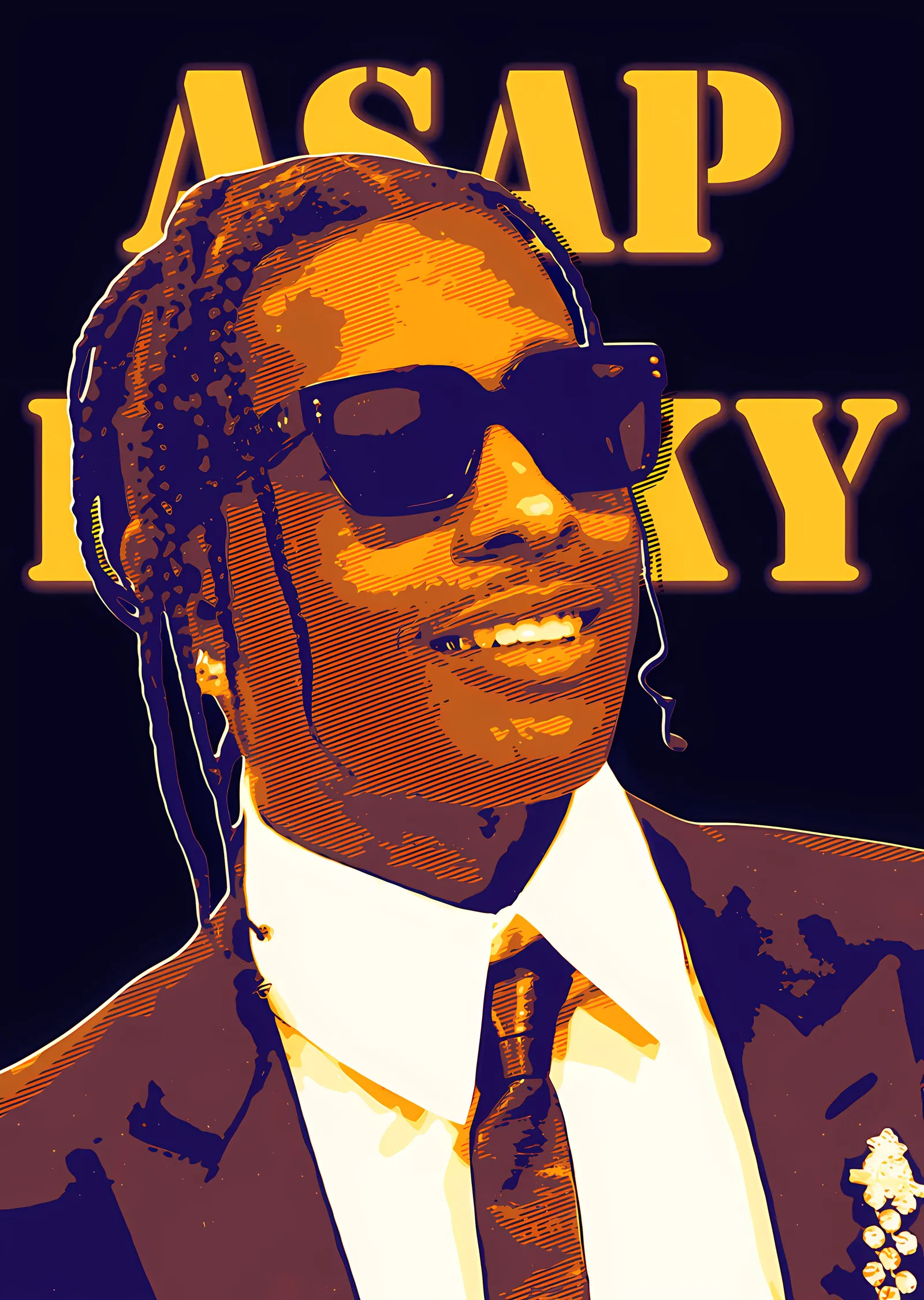 ASAP Rocky - Altın Zeminde Takım Elbise metal tablo