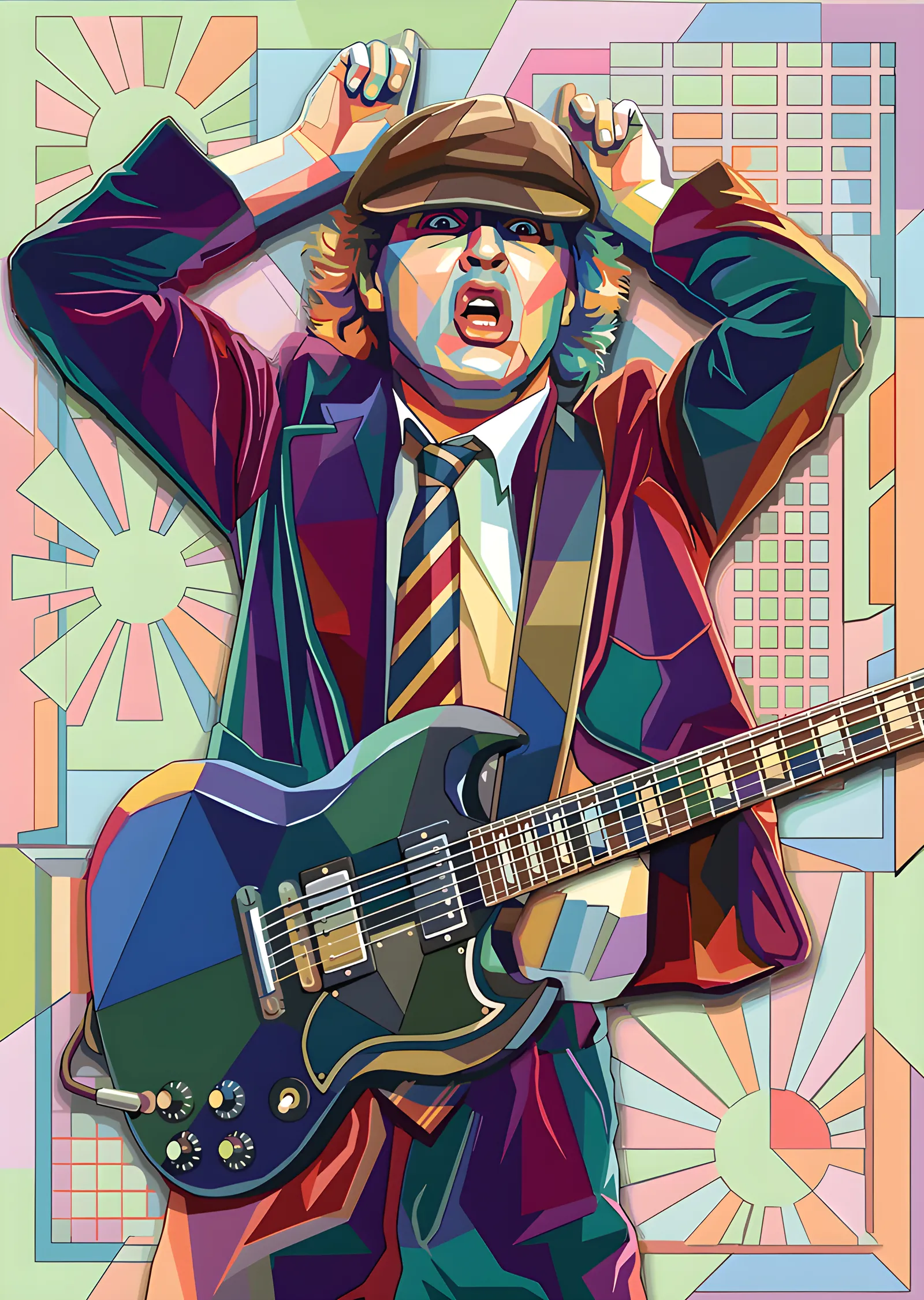 AC/DC - Renk Bloklu Angus Young metal tablo