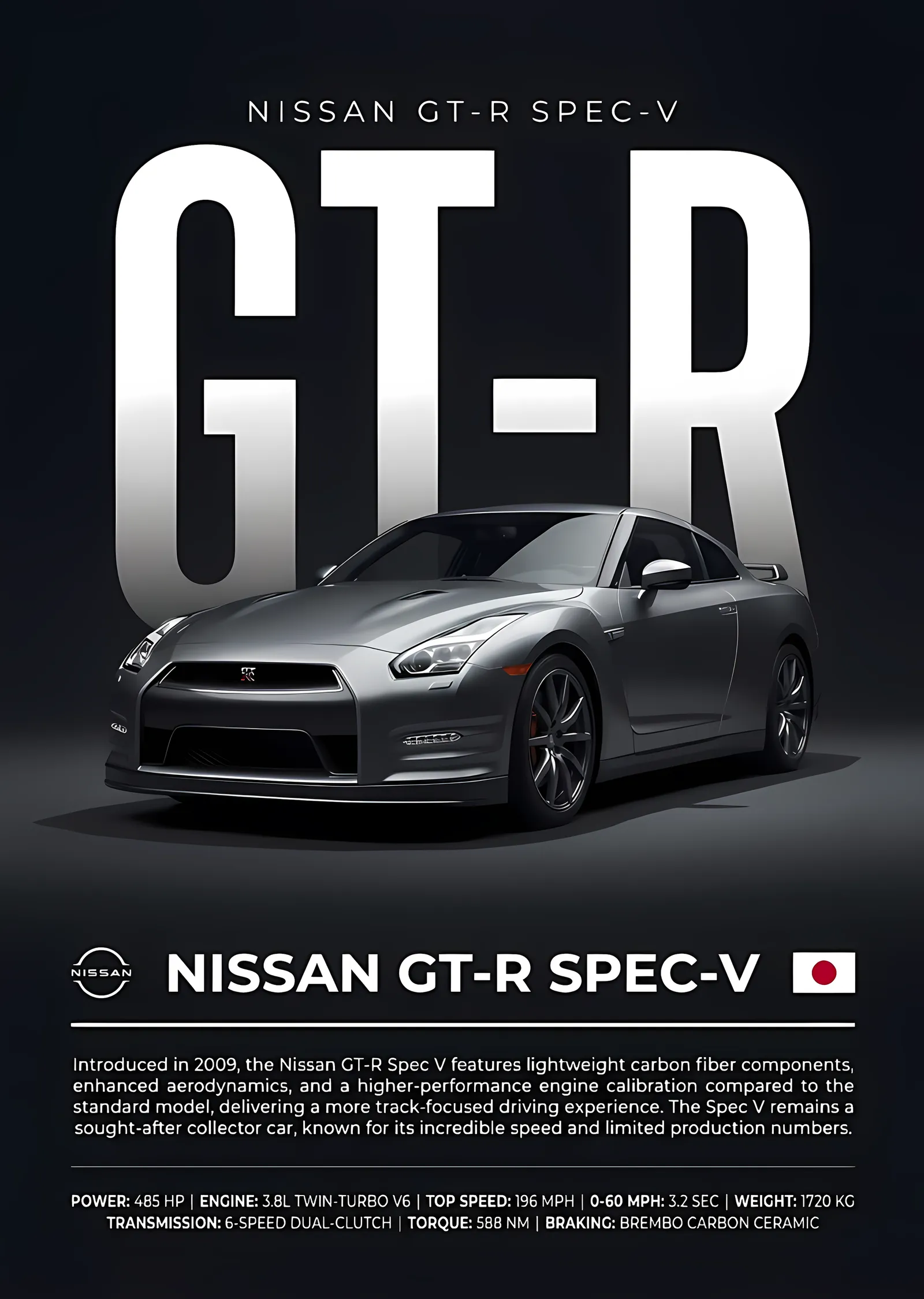 Nissan GT-R Spec-V metal tablo