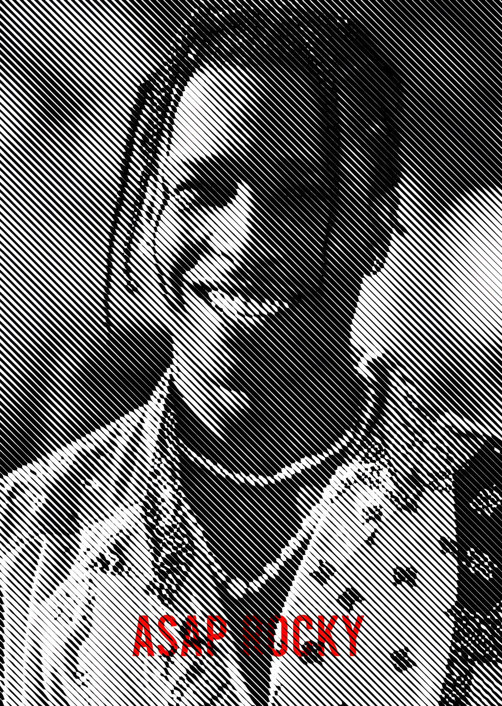 ASAP Rocky - Gri Çizgi Dokulu Portre metal tablo