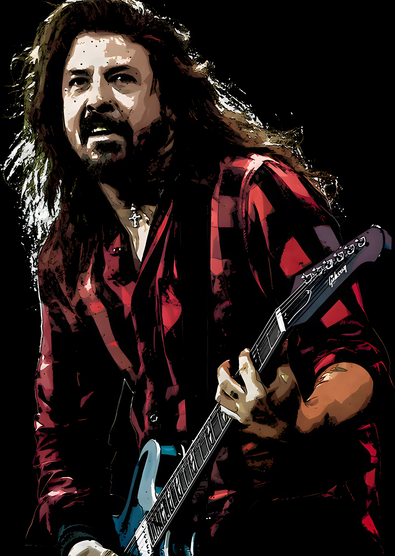 Dave Grohl - Kırmızı Tonlu Gitar Portresi metal tablo
