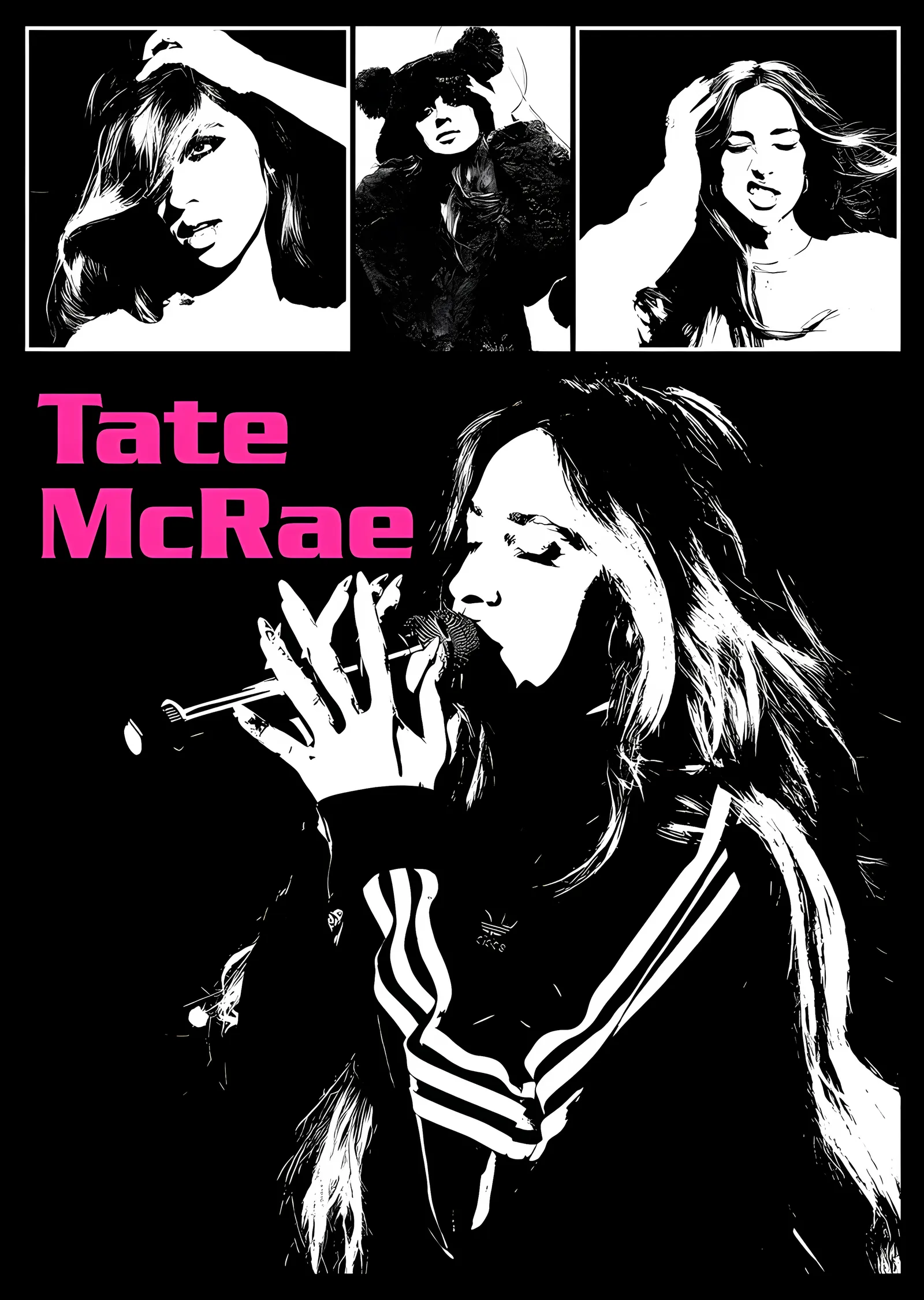 Tate McRae - Siyah Beyaz Kare Kolajı metal tablo