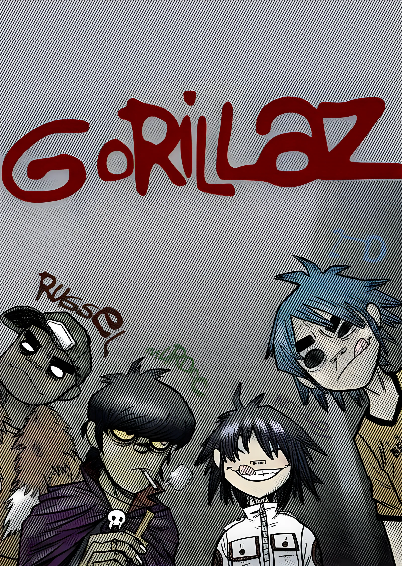 Gorillaz - Russel, Murdoc, Noodle ve 2-D metal tablo