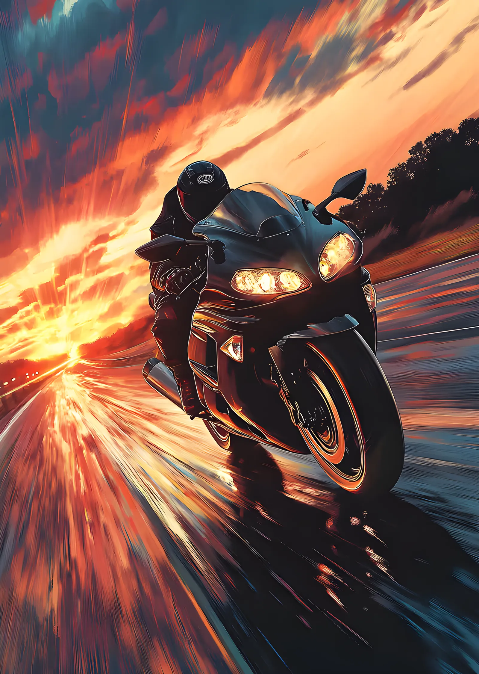 Gün Batımında Motosiklet metal tablo