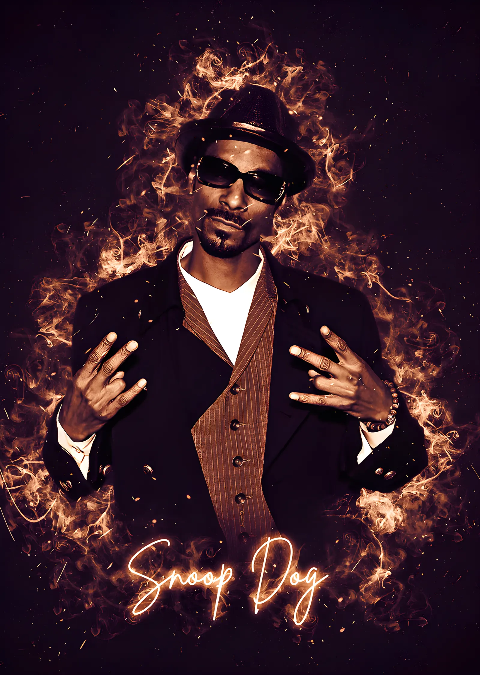 Snoop Dogg - Alev Çerçeveli Portre metal tablo