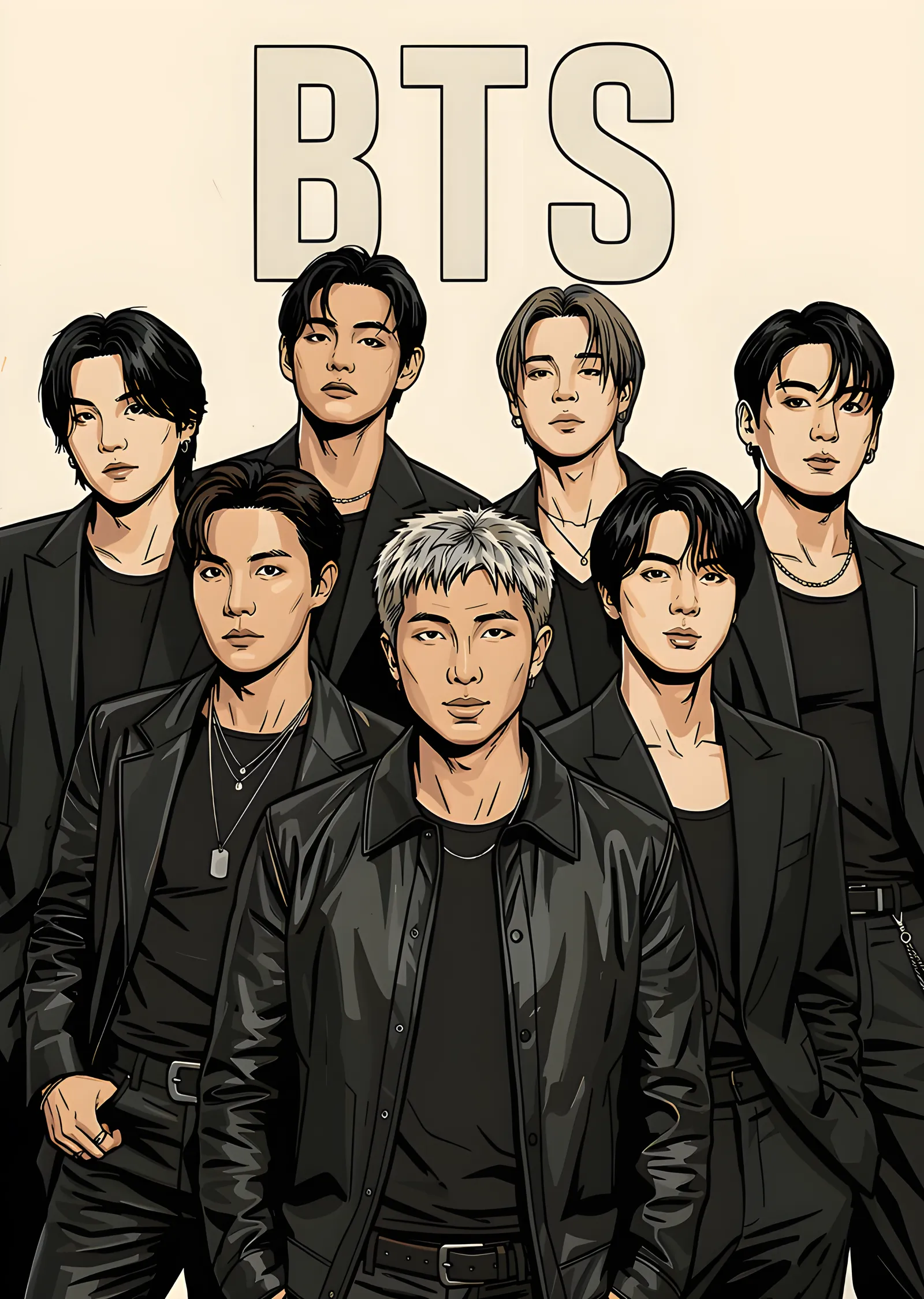 BTS - Siyah Ceketli Grup Portresi metal tablo