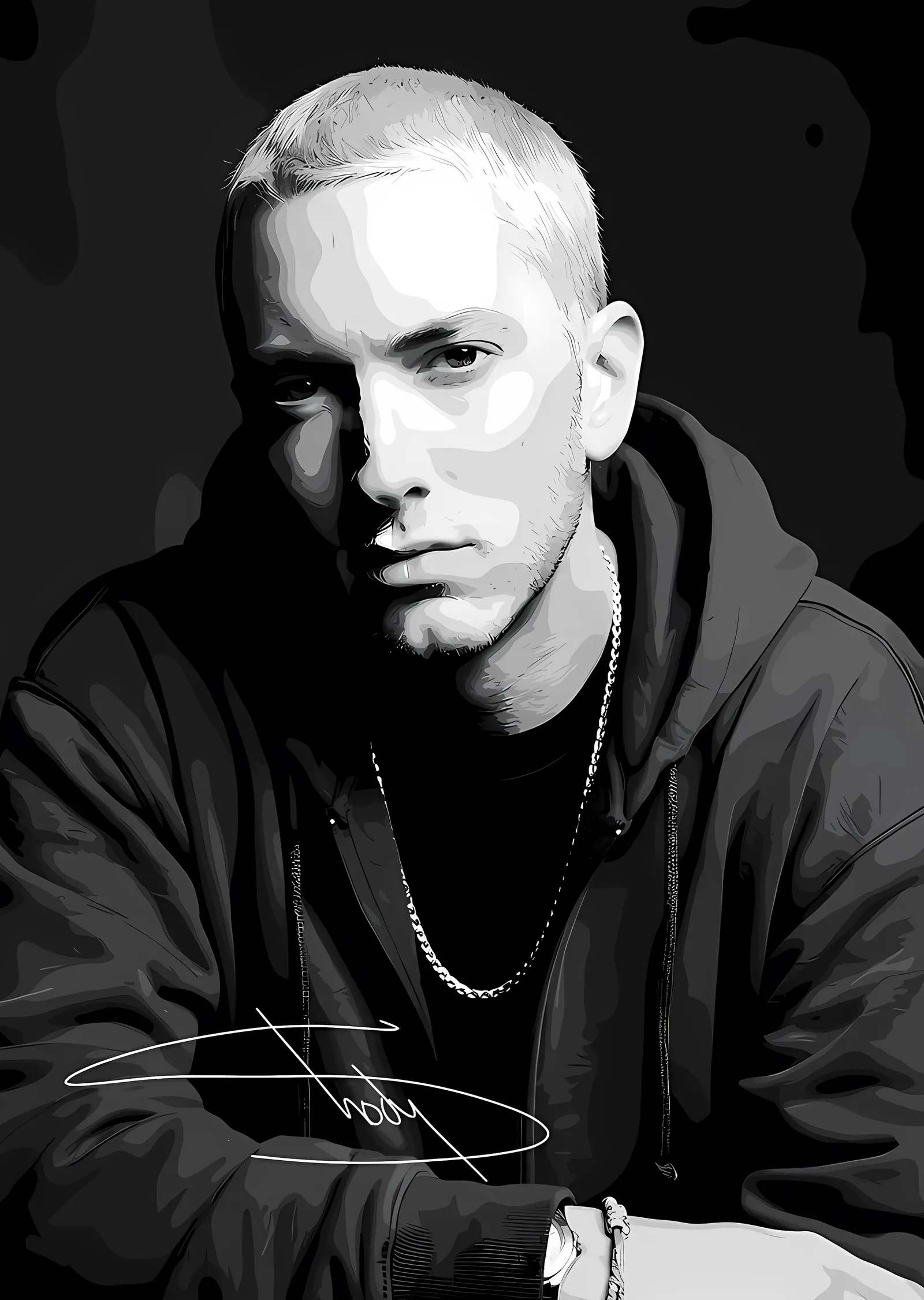 Eminem - Siyah Beyaz Portre metal tablo