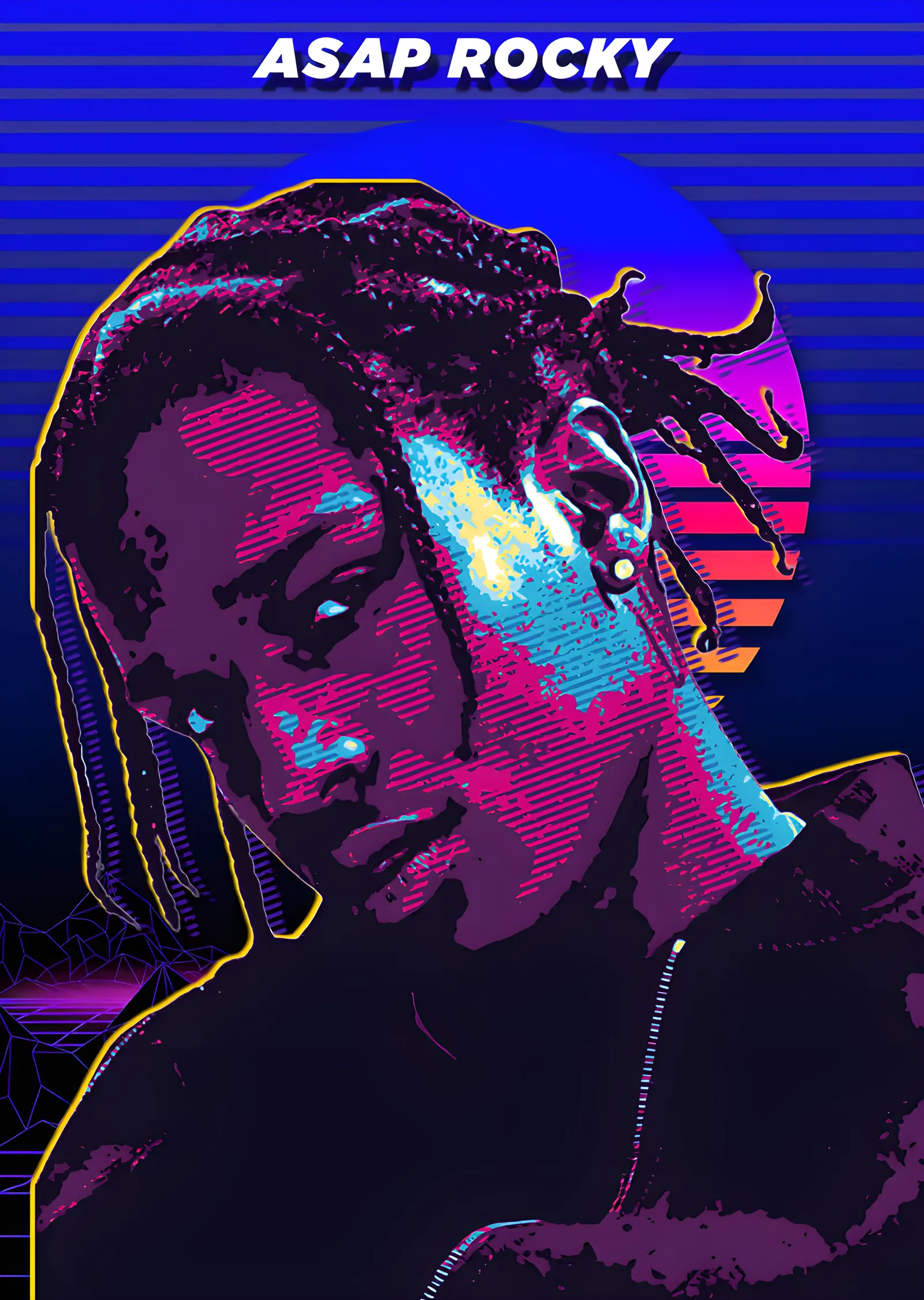 ASAP Rocky - Neon Retro Portre metal tablo
