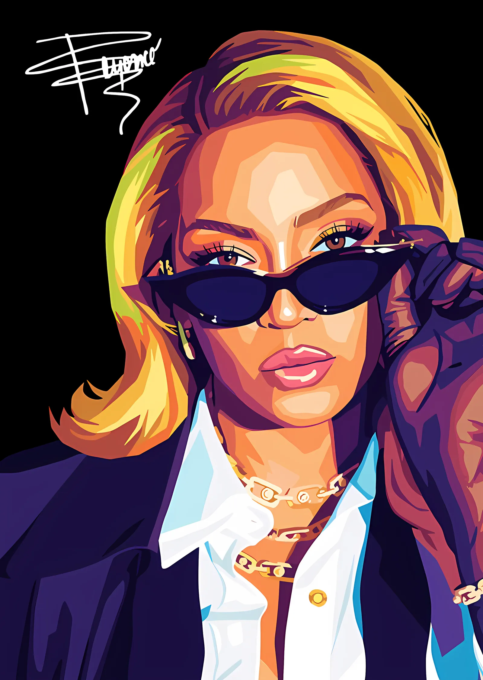 Beyoncé - Gözlüklü Pop Art Portre metal tablo