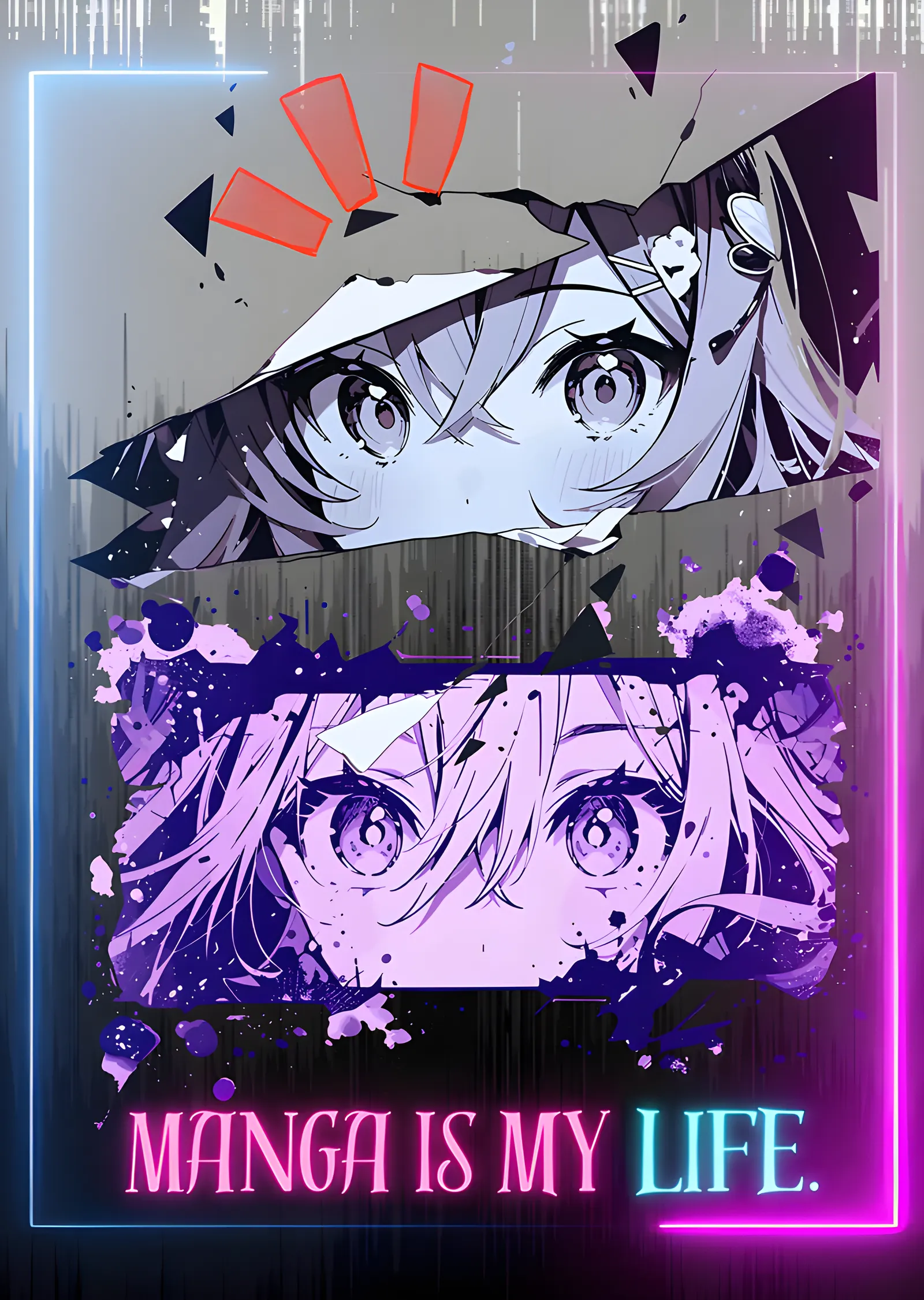 Manga Is My Life - Neon Kolaj metal tablo