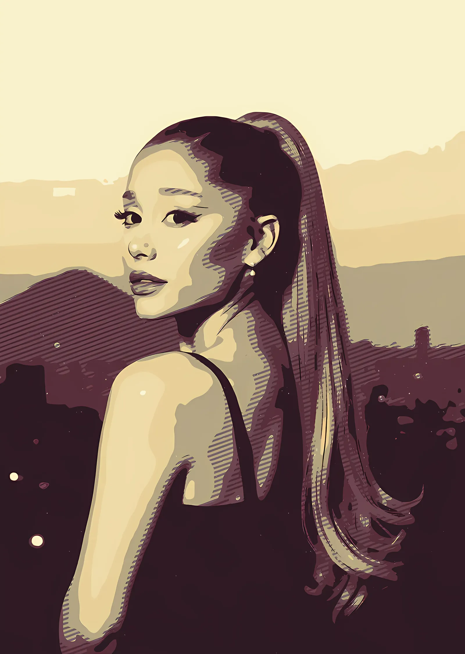 Ariana Grande - Gün Batımı İllüstrasyonu metal tablo