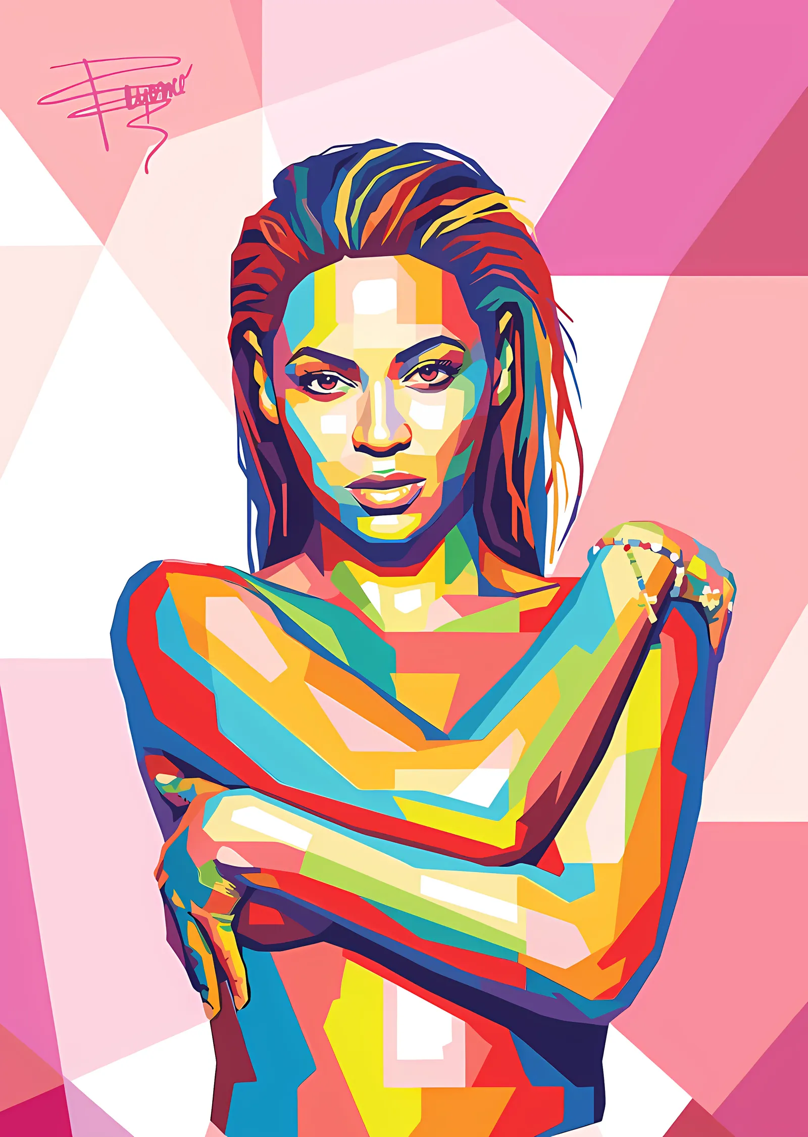 Beyoncé - Pembe Zeminde Renk Blokları metal tablo