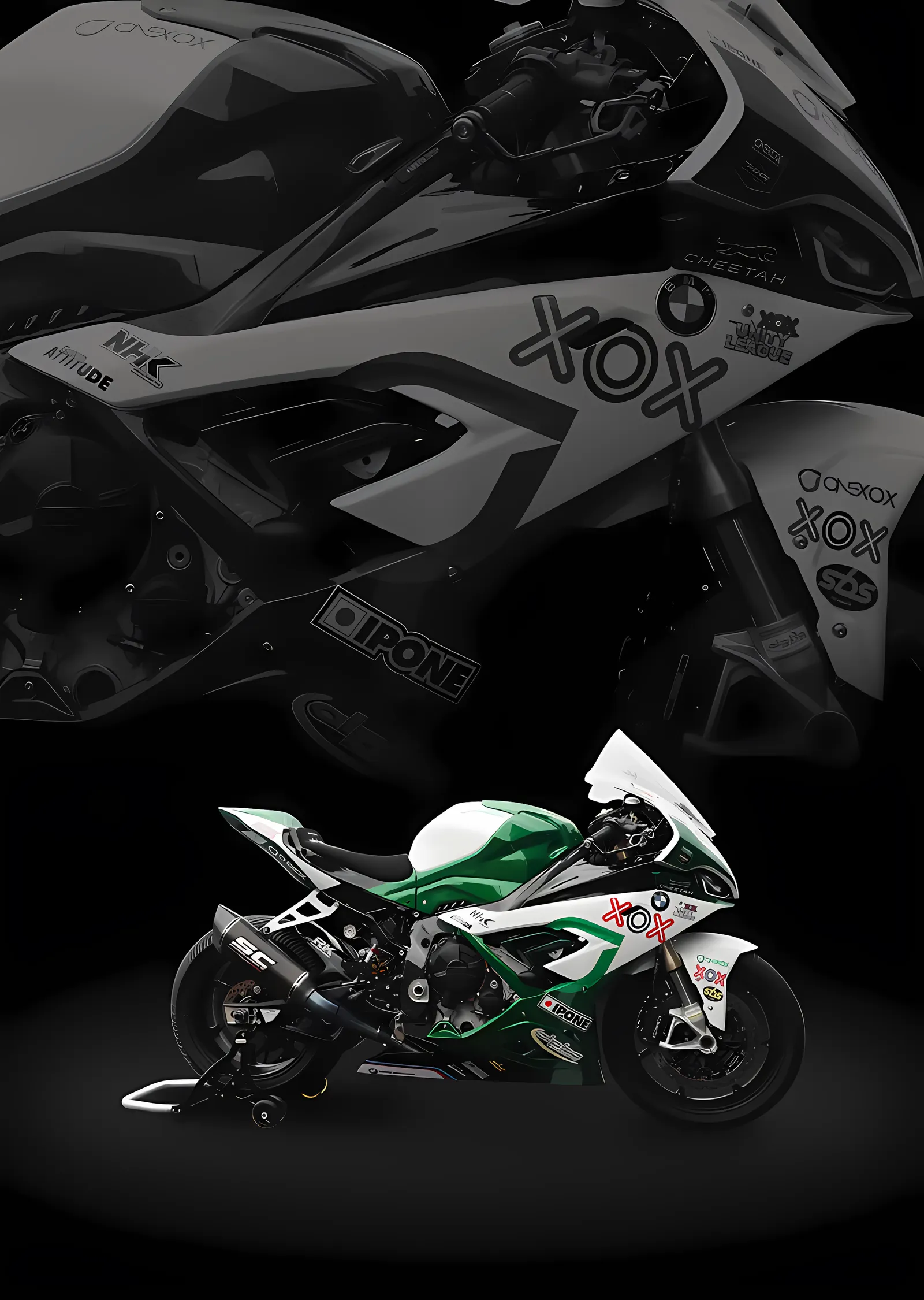 BMW S1000RR - Siyah Beyaz İkili Kare metal tablo