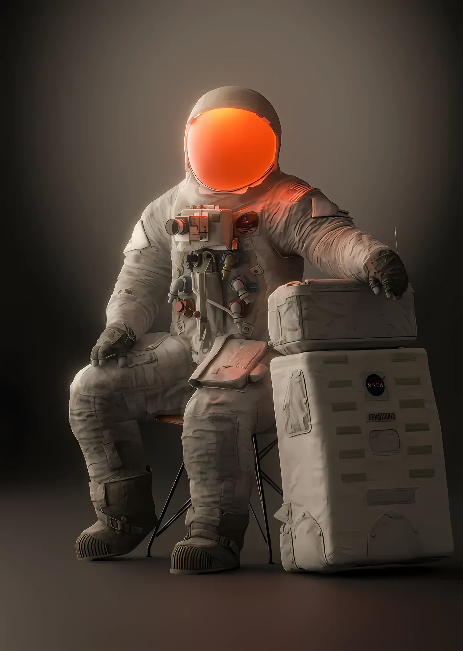 Turuncu Vizörlü Astronot metal tablo