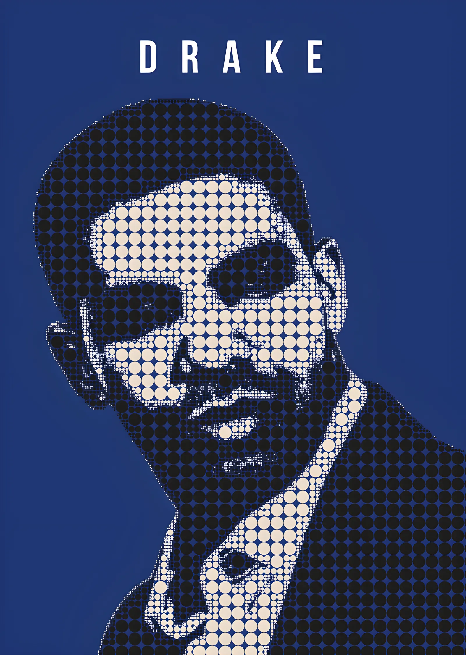 Drake - Lacivert Halftone Portre metal tablo