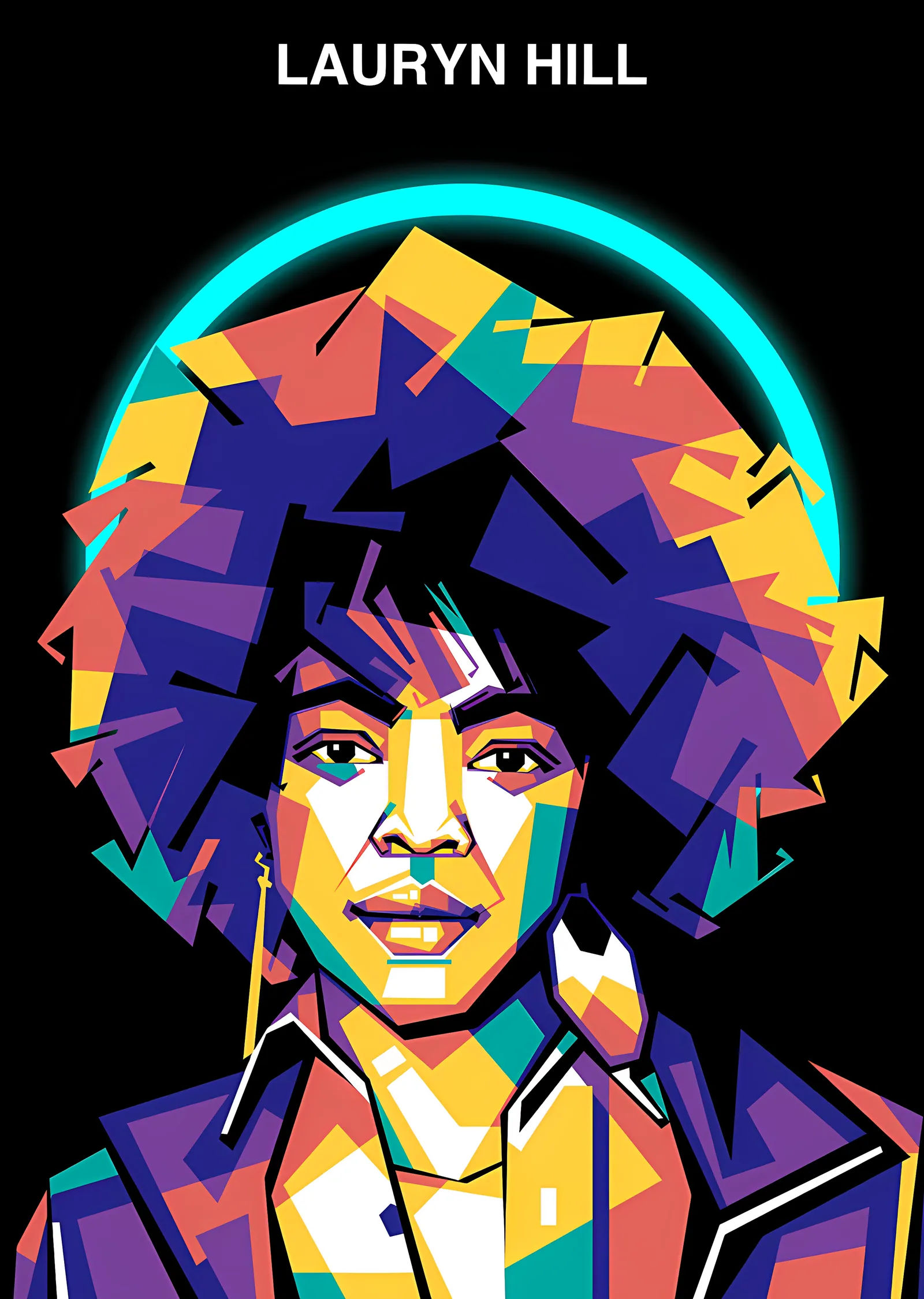 Lauryn Hill - Geometrik Renkli Portre metal tablo