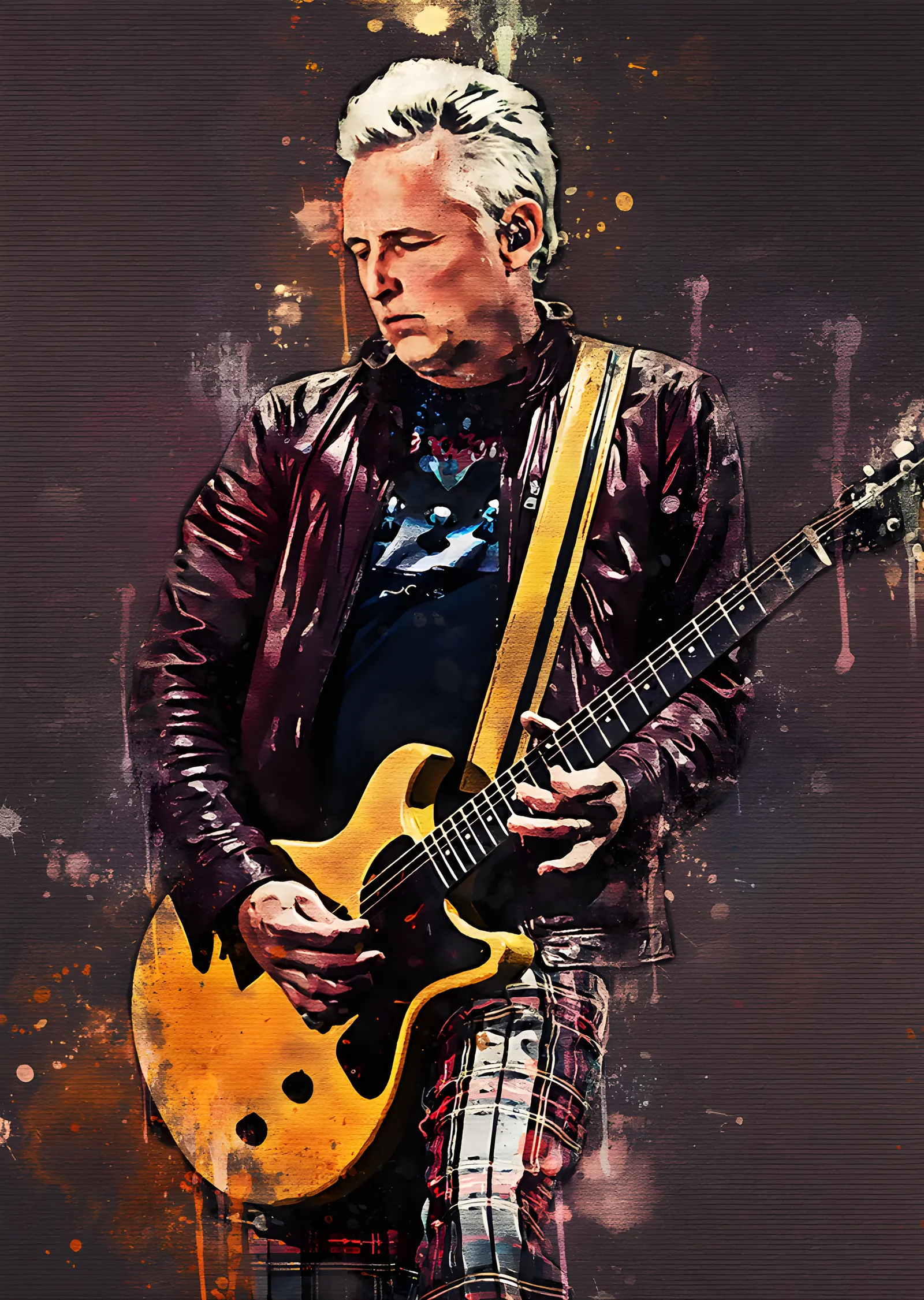 Sahnede Gitarist - Sıcak Fırça Portresi metal tablo