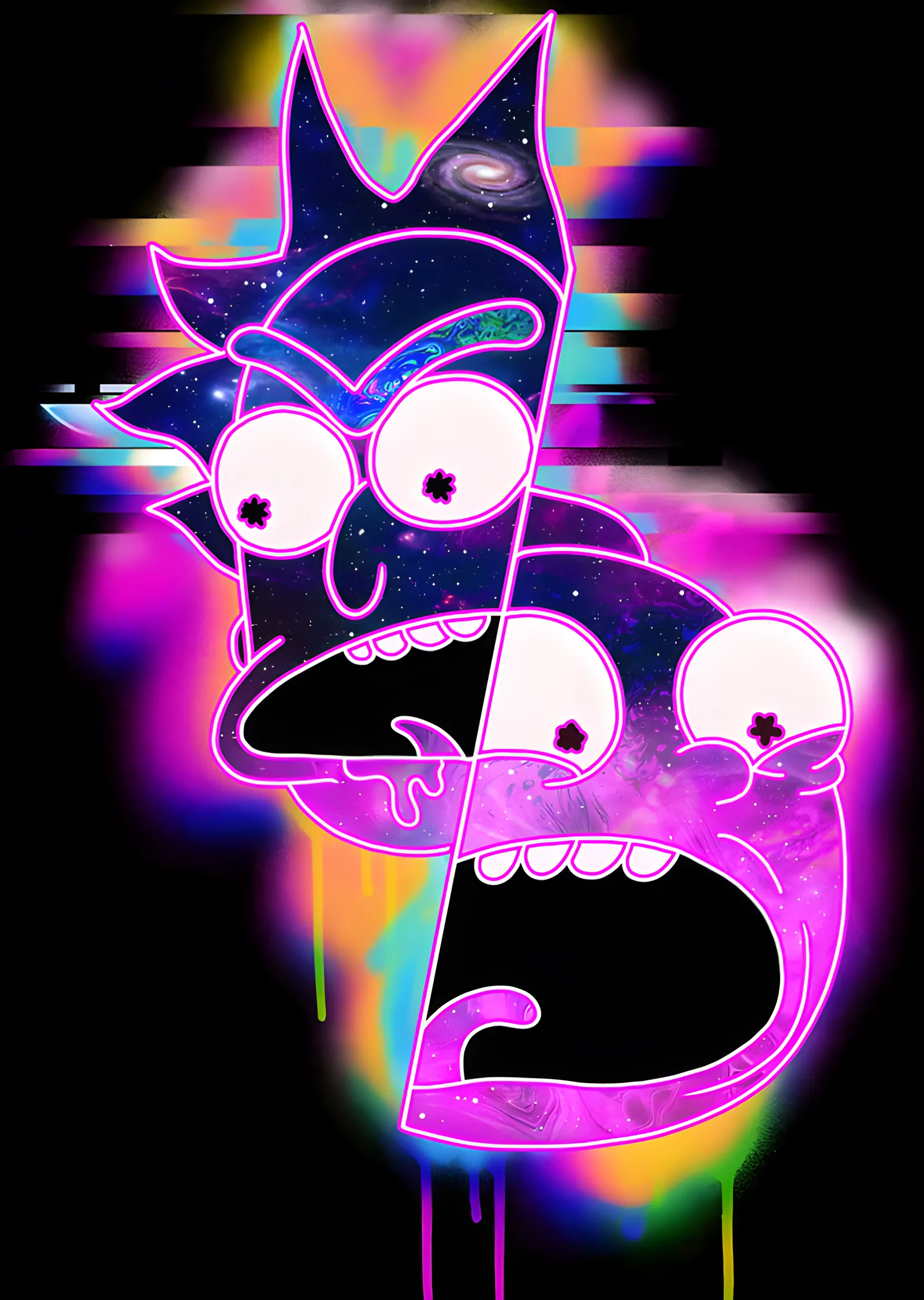 Rick and Morty - Neon Glitch Portre metal tablo