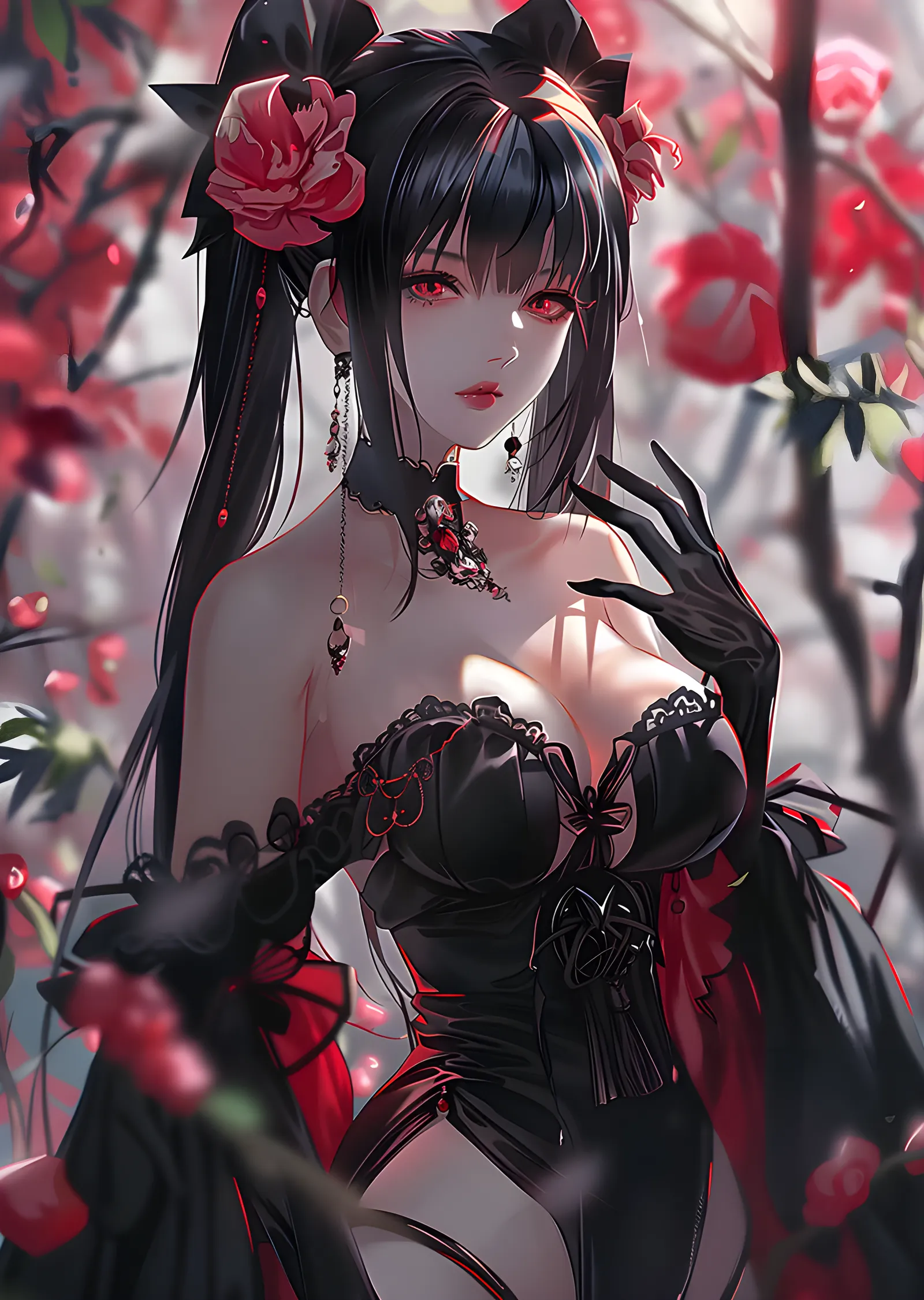 Kiraz Çiçekli Gotik Anime Karakteri metal tablo