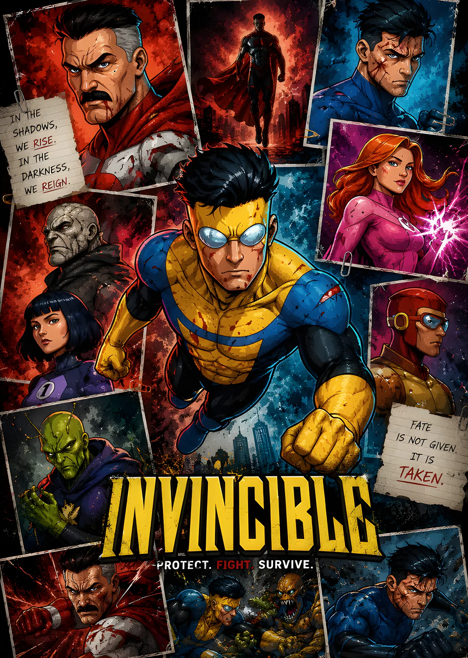 Invincible - Polaroid Kahramanlar Panosu metal tablo