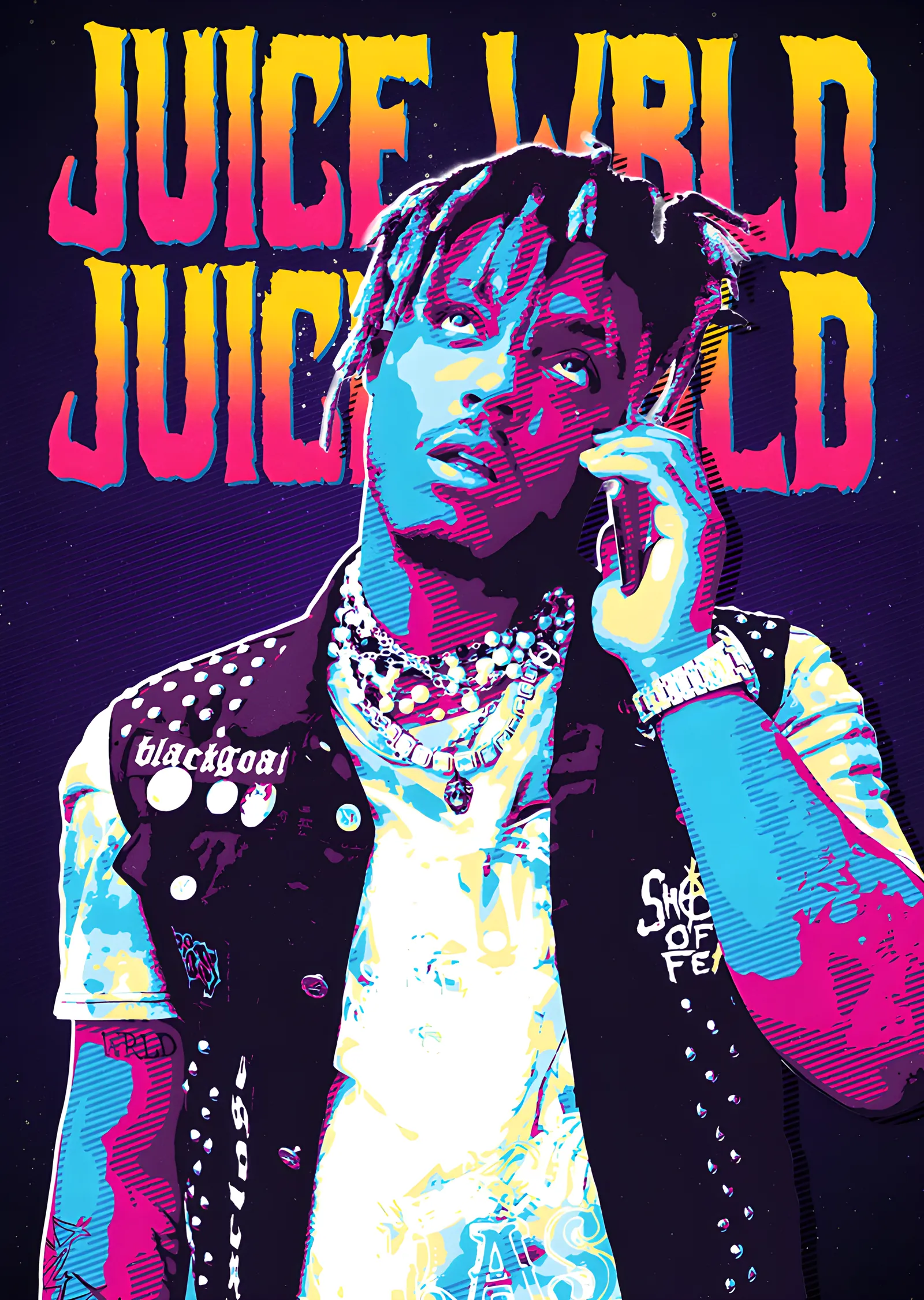 Juice WRLD - Neon Mor Portre metal tablo