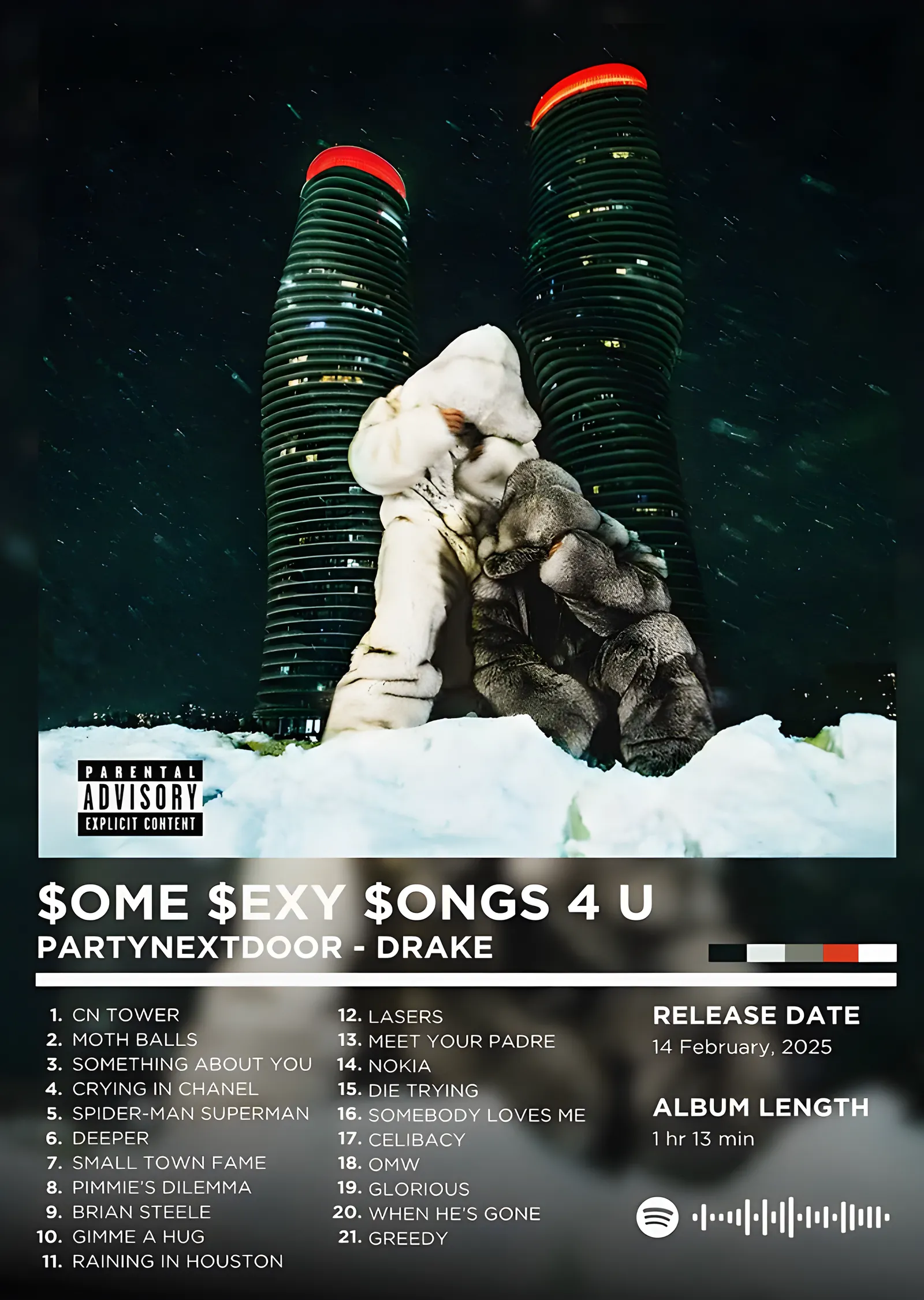 Drake ve PARTYNEXTDOOR - Some Sexy Songs 4 U Tracklist metal tablo