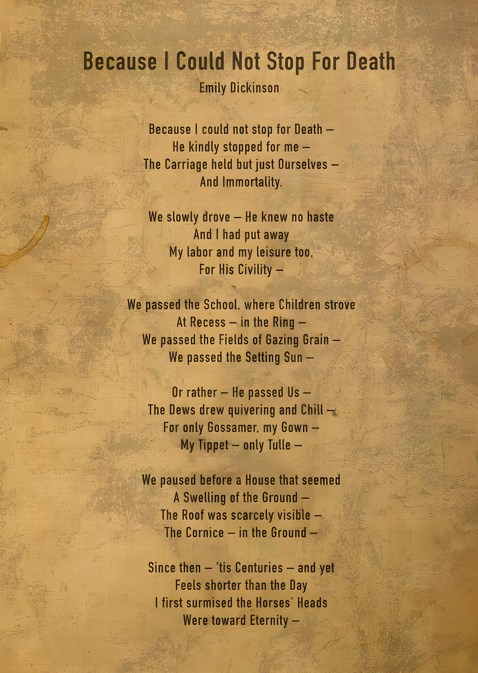 Emily Dickinson - Because I Could Not Stop for Death metal tablo
