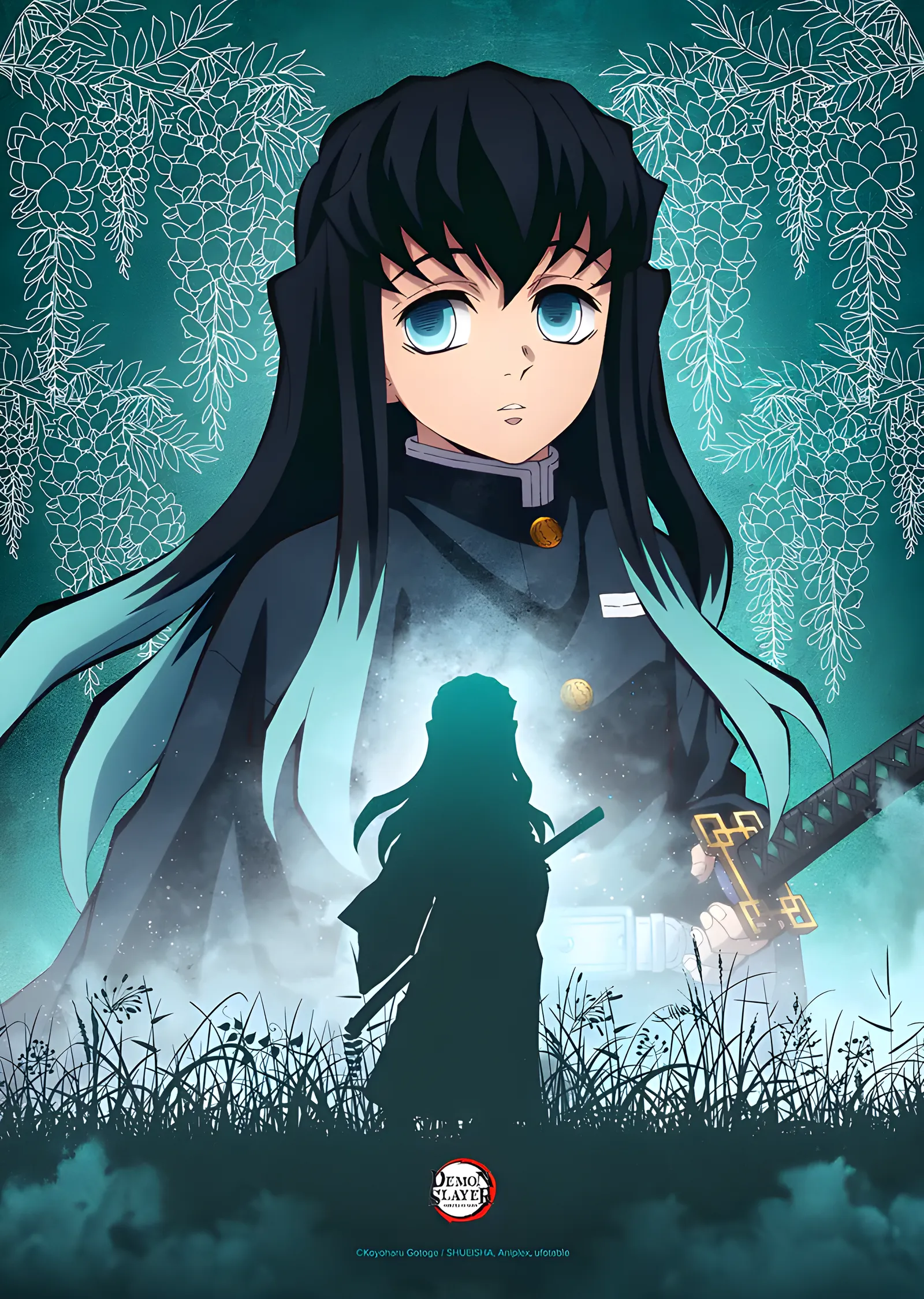 Demon Slayer - Turkuaz Zeminde Karakter metal tablo