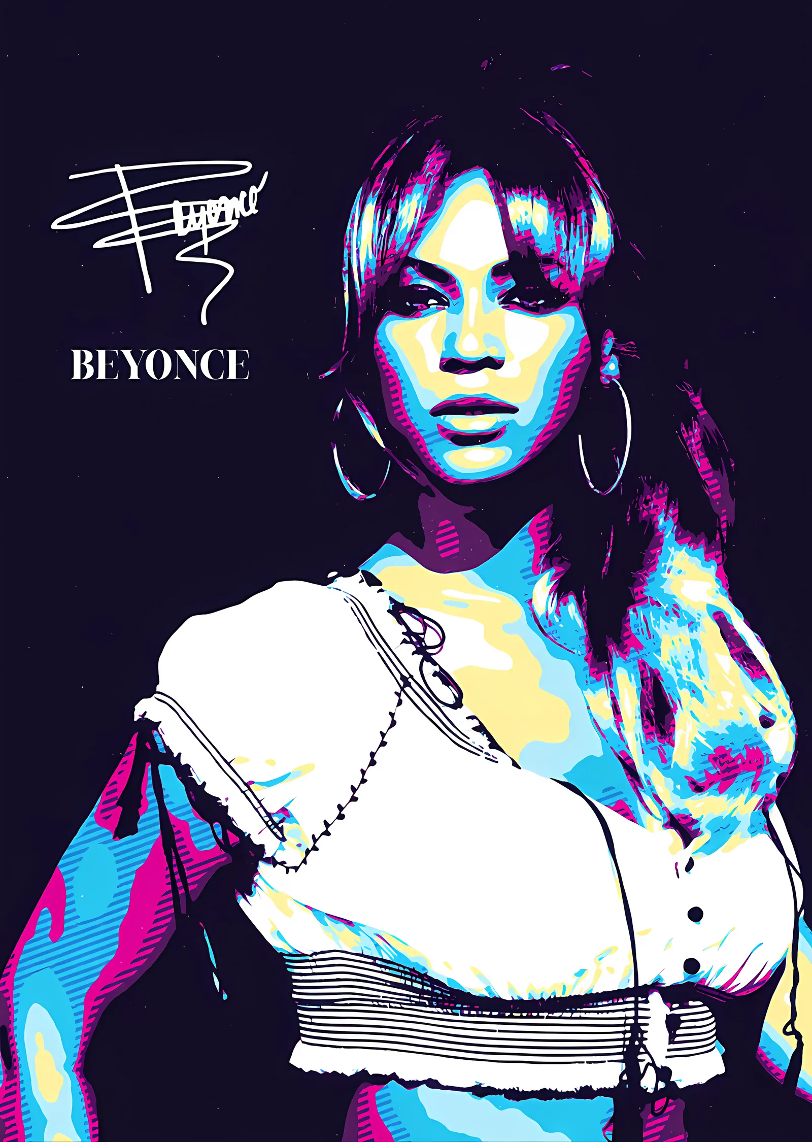 Beyoncé - Neon Mavi Pembe Portre metal tablo