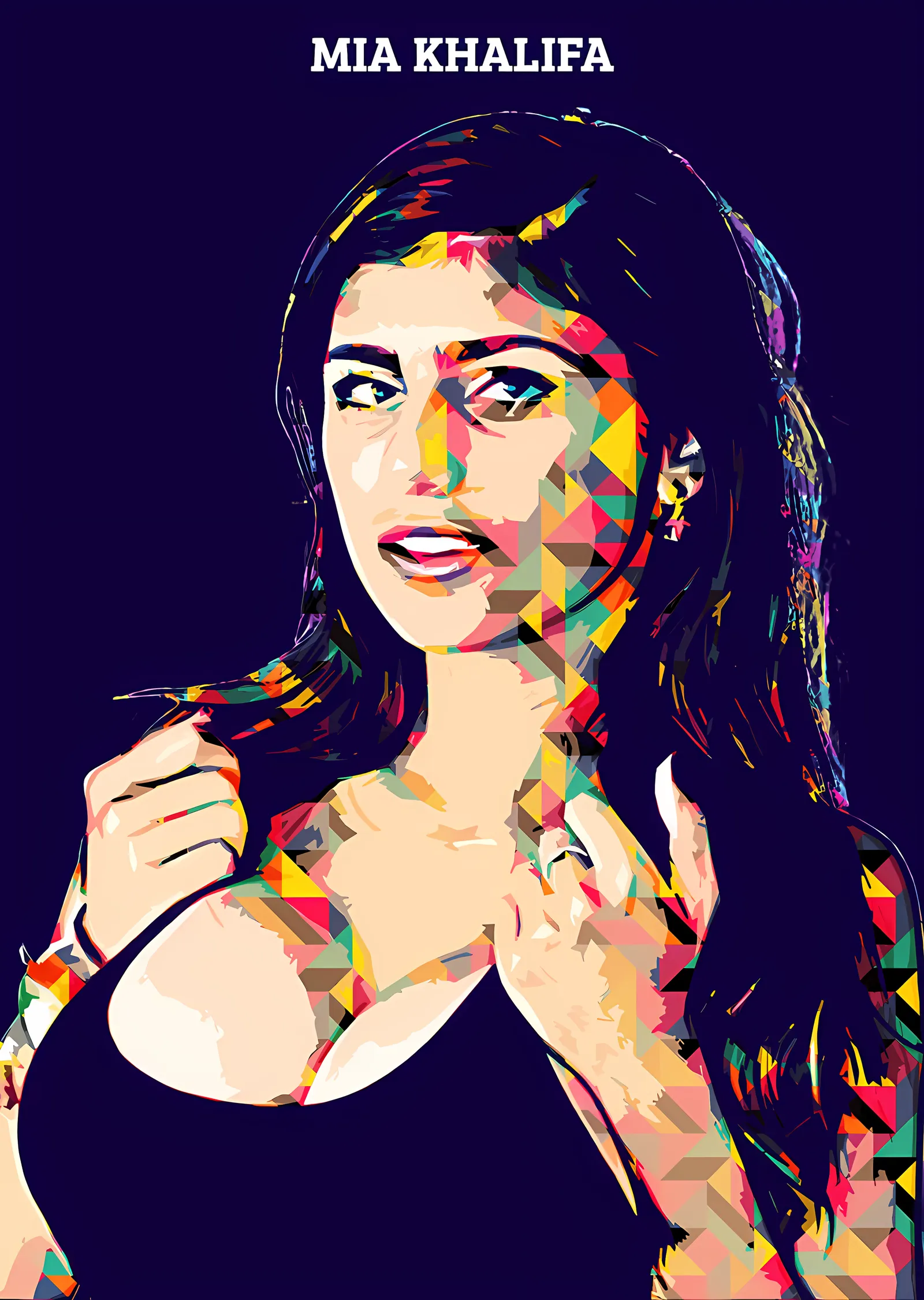 Mia Khalifa - Renk Bloklu Portre metal tablo