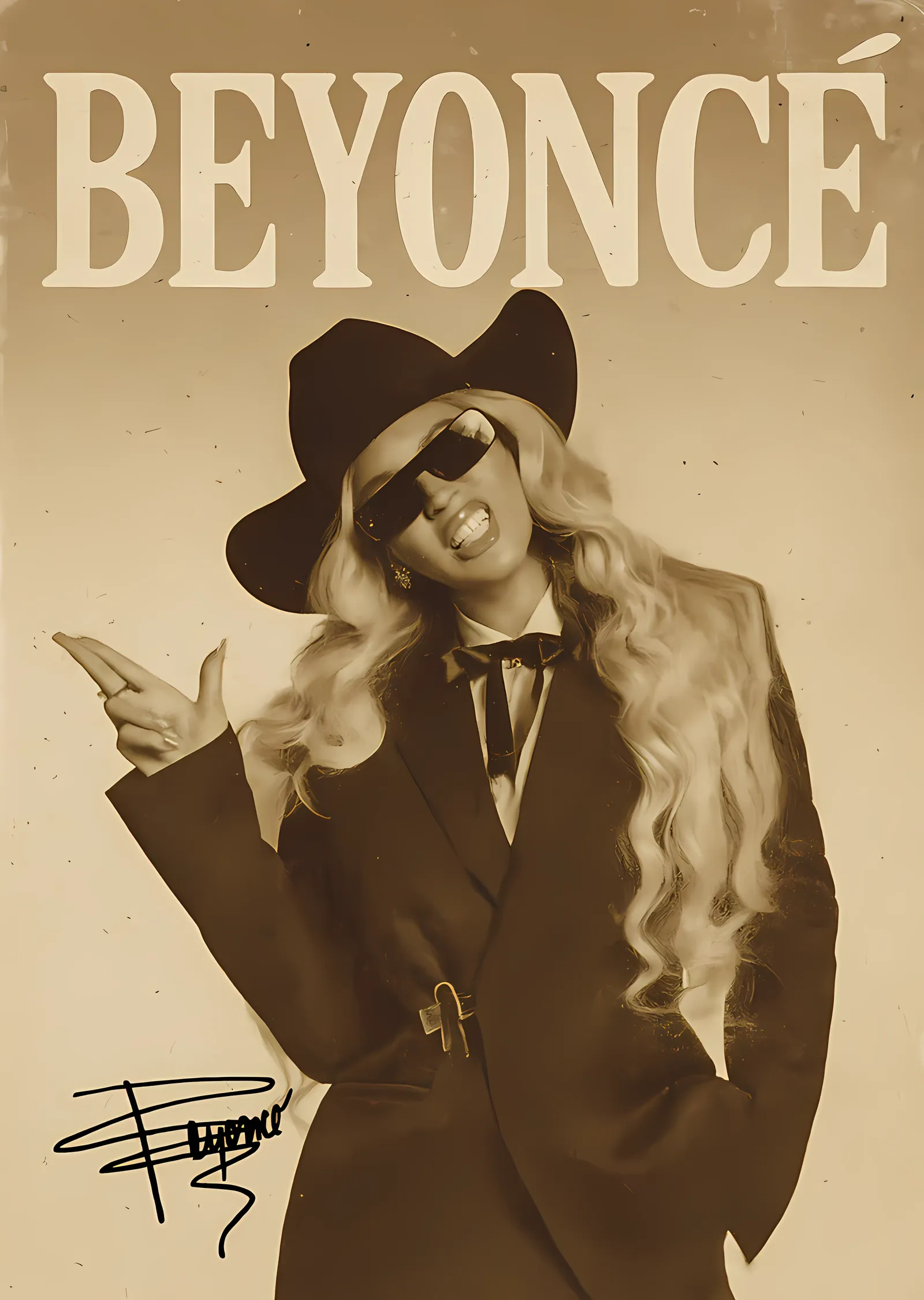 Beyoncé - Kovboy Şapkalı Portre metal tablo