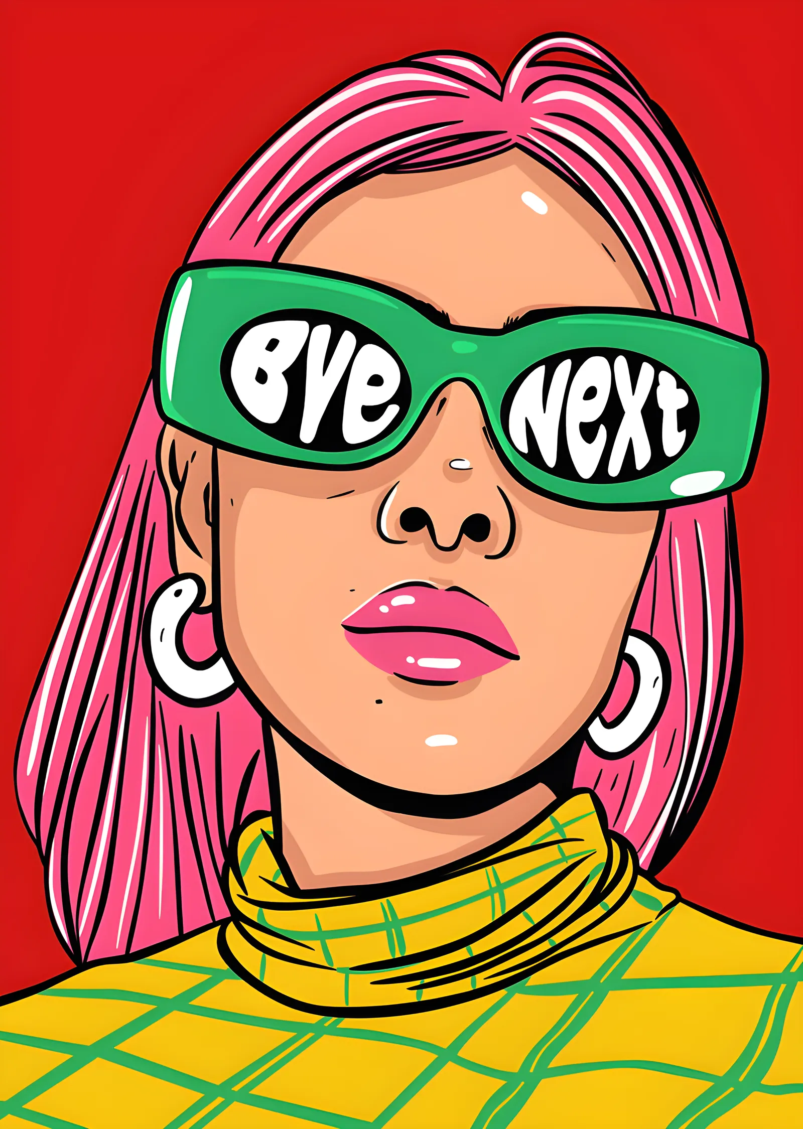 Bye Next - Pembe Saçlı Portre metal tablo