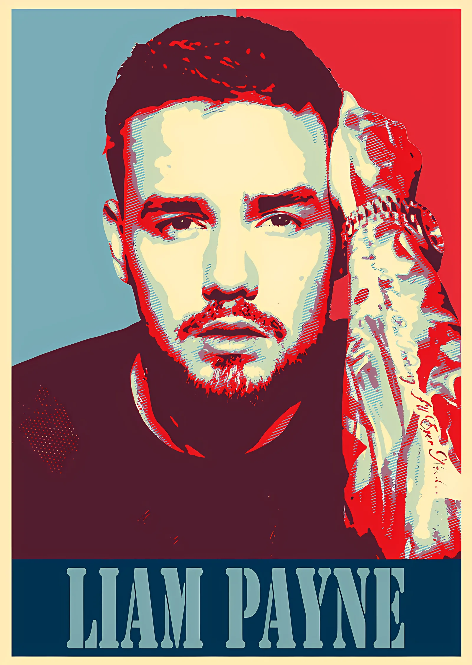 Liam Payne - Kırmızı Mavi Poster Portre metal tablo