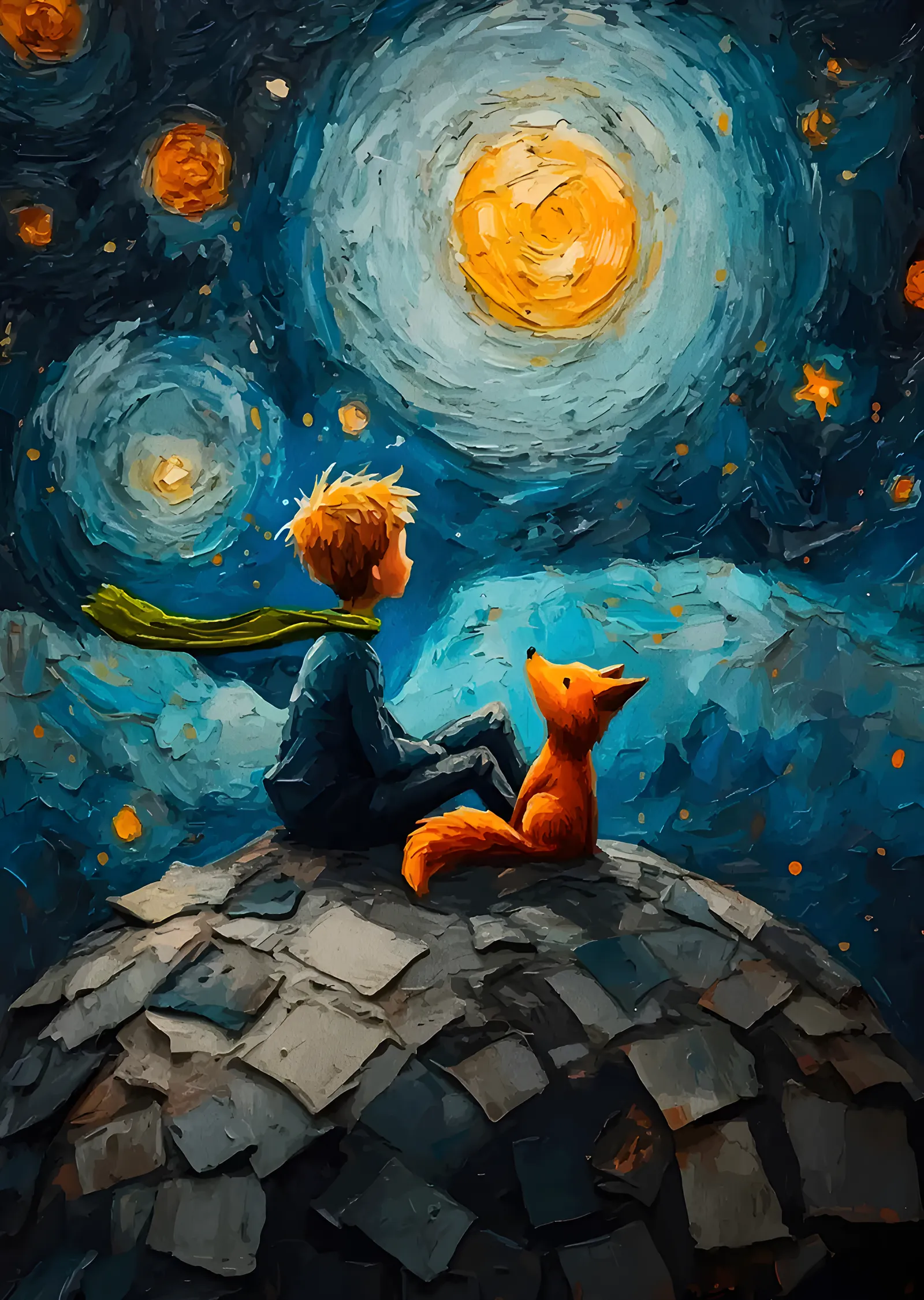 The Little Prince - Taş Gezegen ve Turuncu Güneş metal tablo